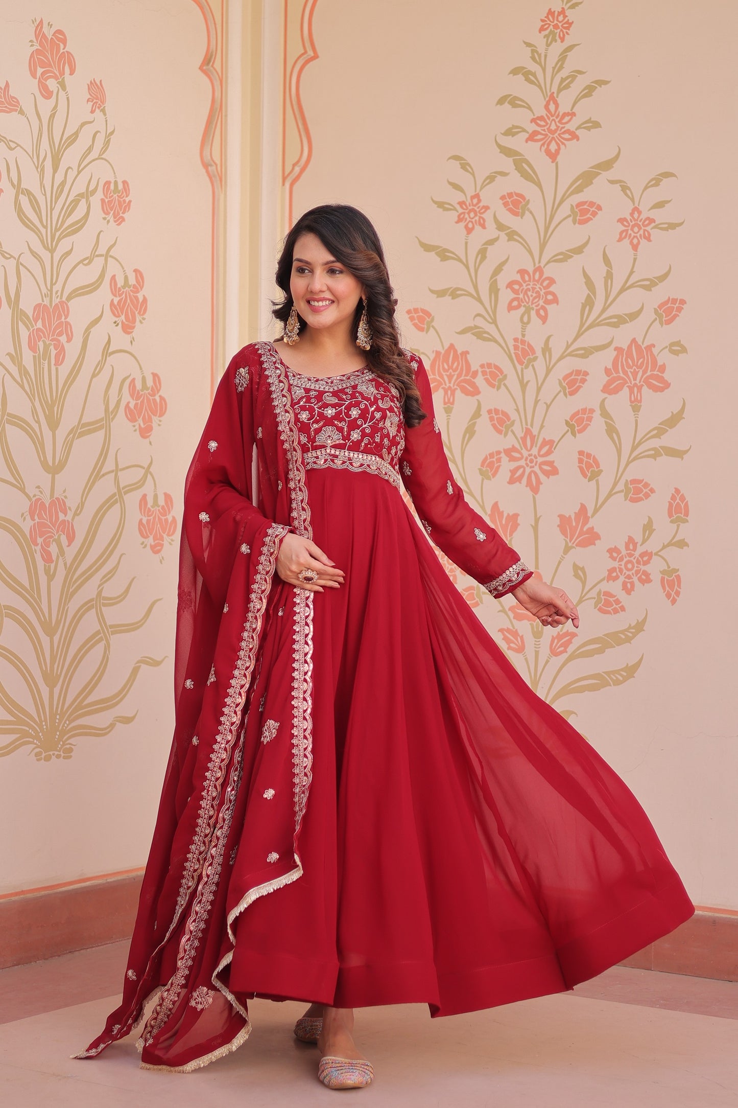 Purple Faux Blooming with Beads Embroidery Work Gown With Dupatta
