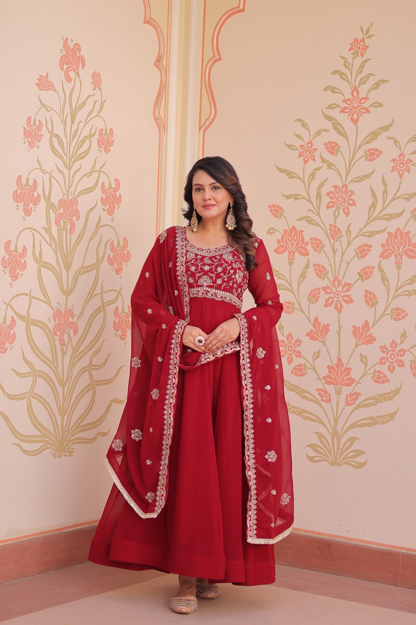 Purple Faux Blooming with Beads Embroidery Work Gown With Dupatta