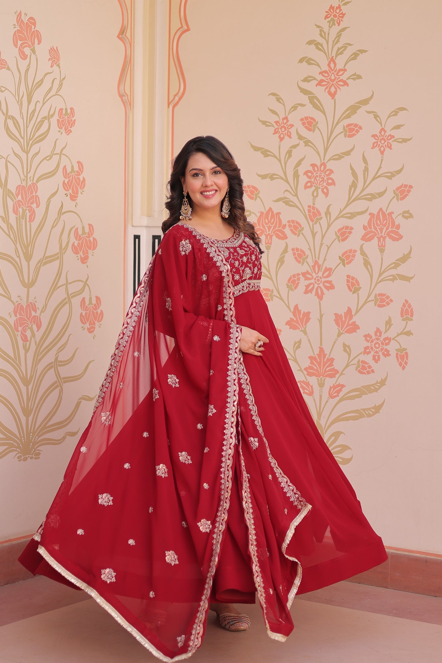 Purple Faux Blooming with Beads Embroidery Work Gown With Dupatta