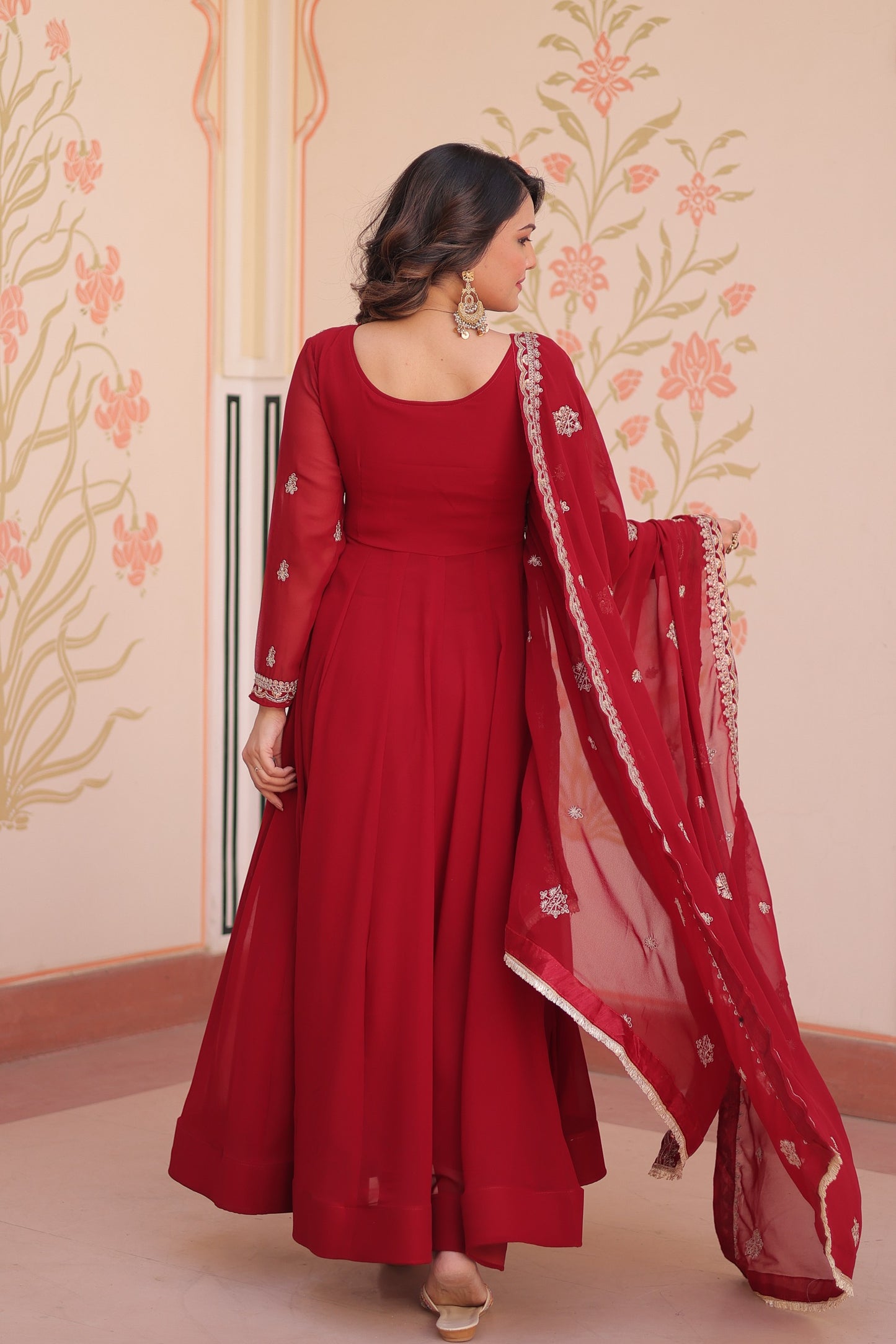Purple Faux Blooming with Beads Embroidery Work Gown With Dupatta