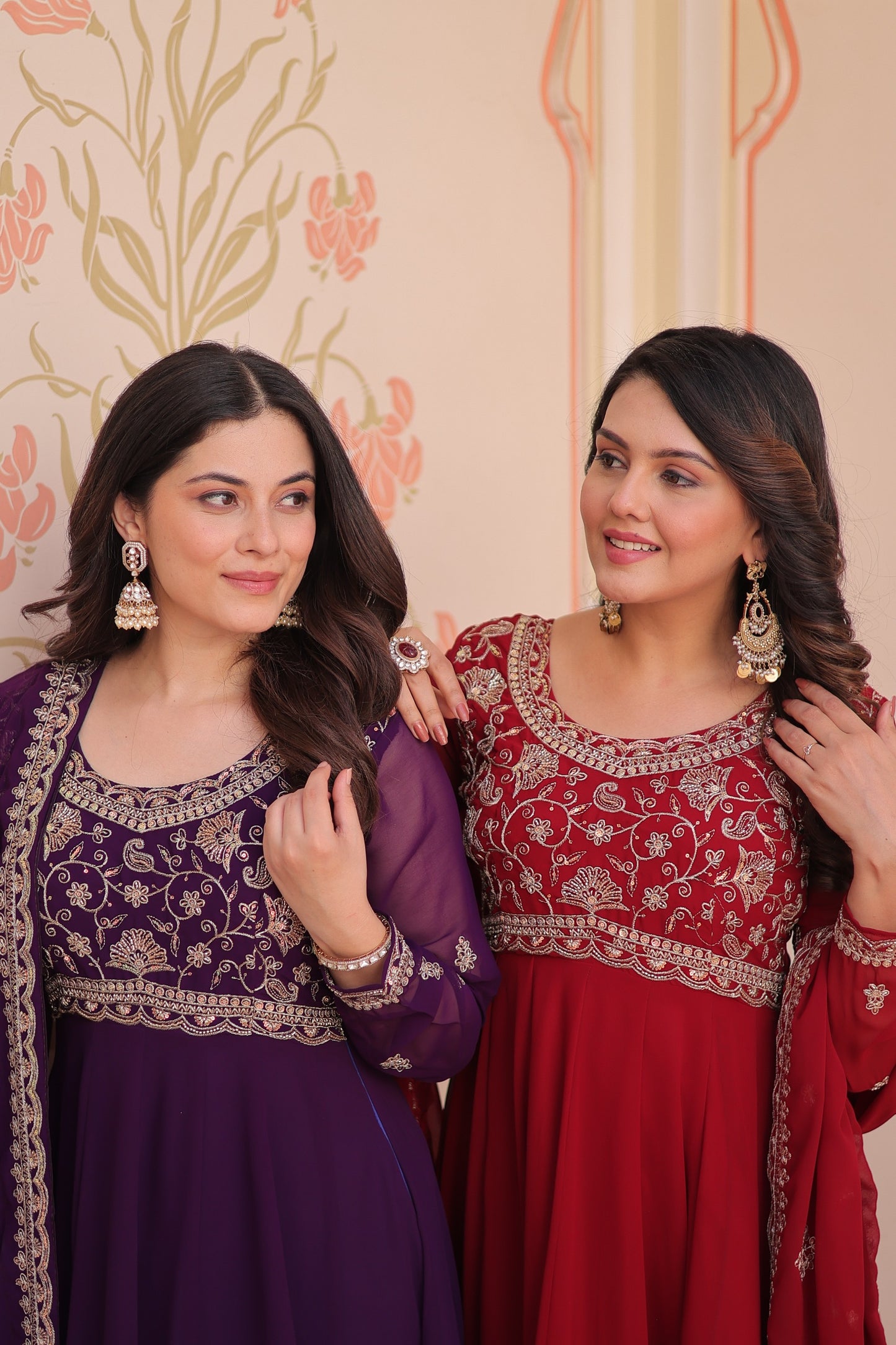 Purple Faux Blooming with Beads Embroidery Work Gown With Dupatta