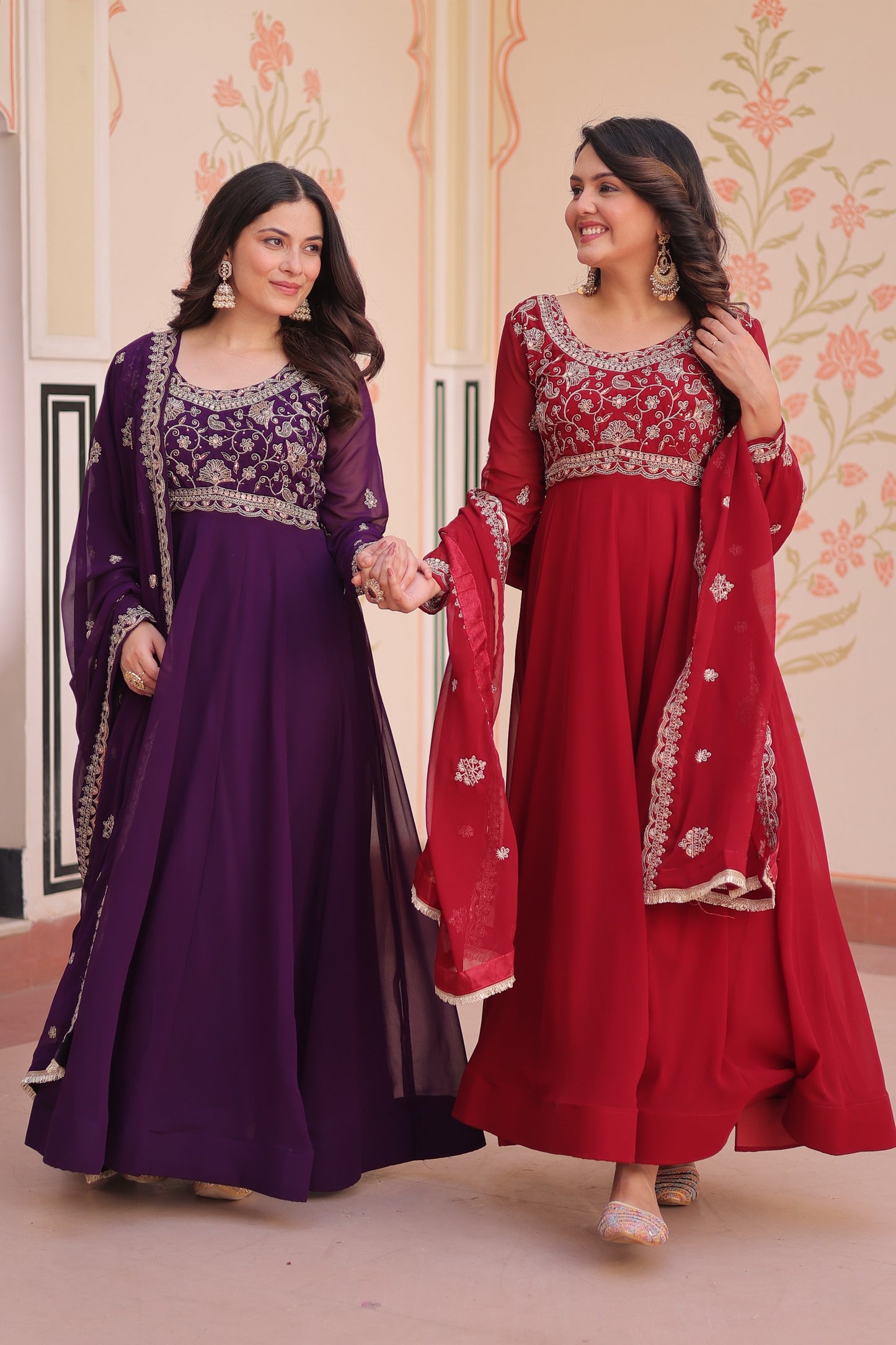 Purple Faux Blooming with Beads Embroidery Work Gown With Dupatta