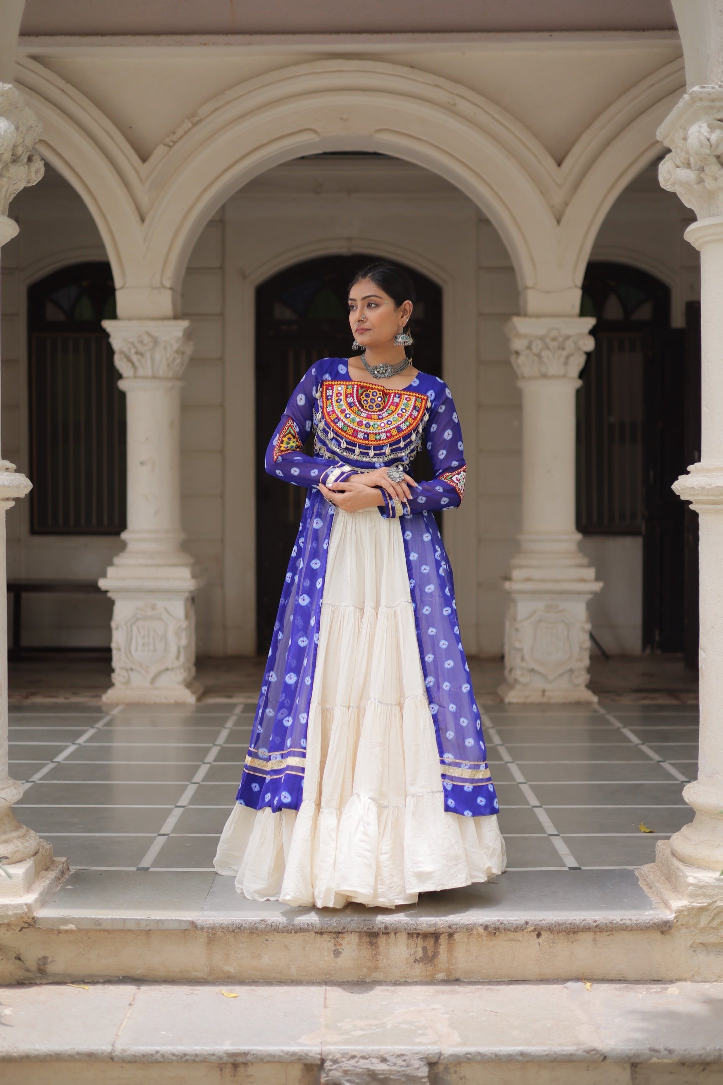 Blue color Kora Cotton Bandhani Print Lehenga With Kurti