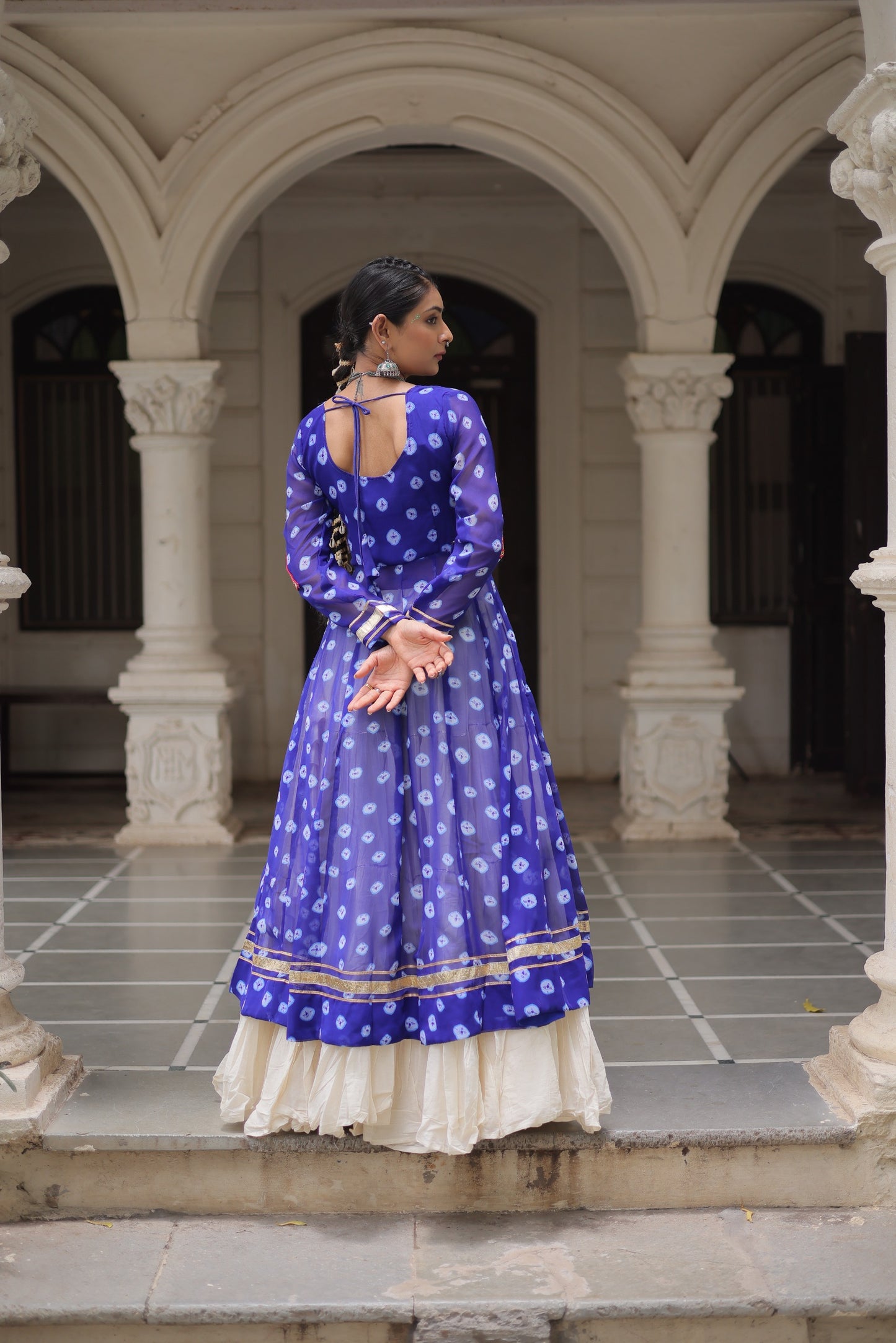 Blue color Kora Cotton Bandhani Print Lehenga With Kurti