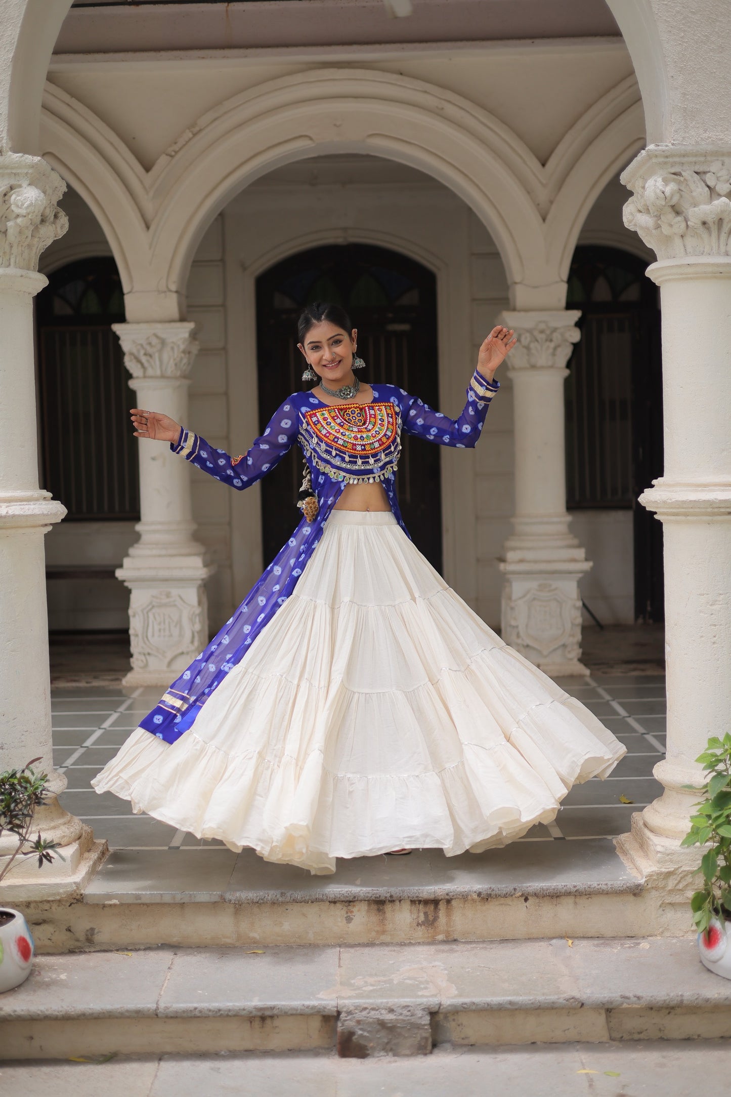 Blue color Kora Cotton Bandhani Print Lehenga With Kurti