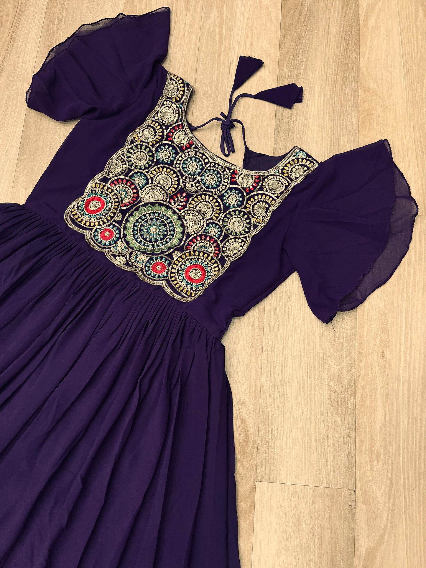Maroon Faux Blooming Embroidered Work Gown