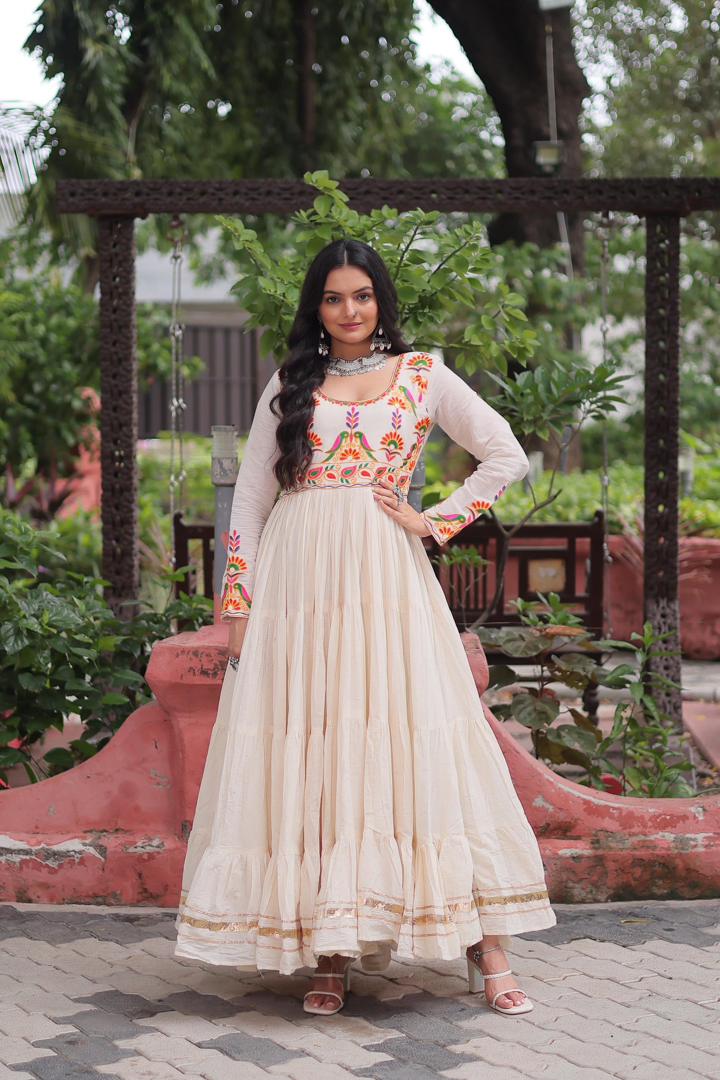 White Kora Cotton With Gota Patti Work Gown