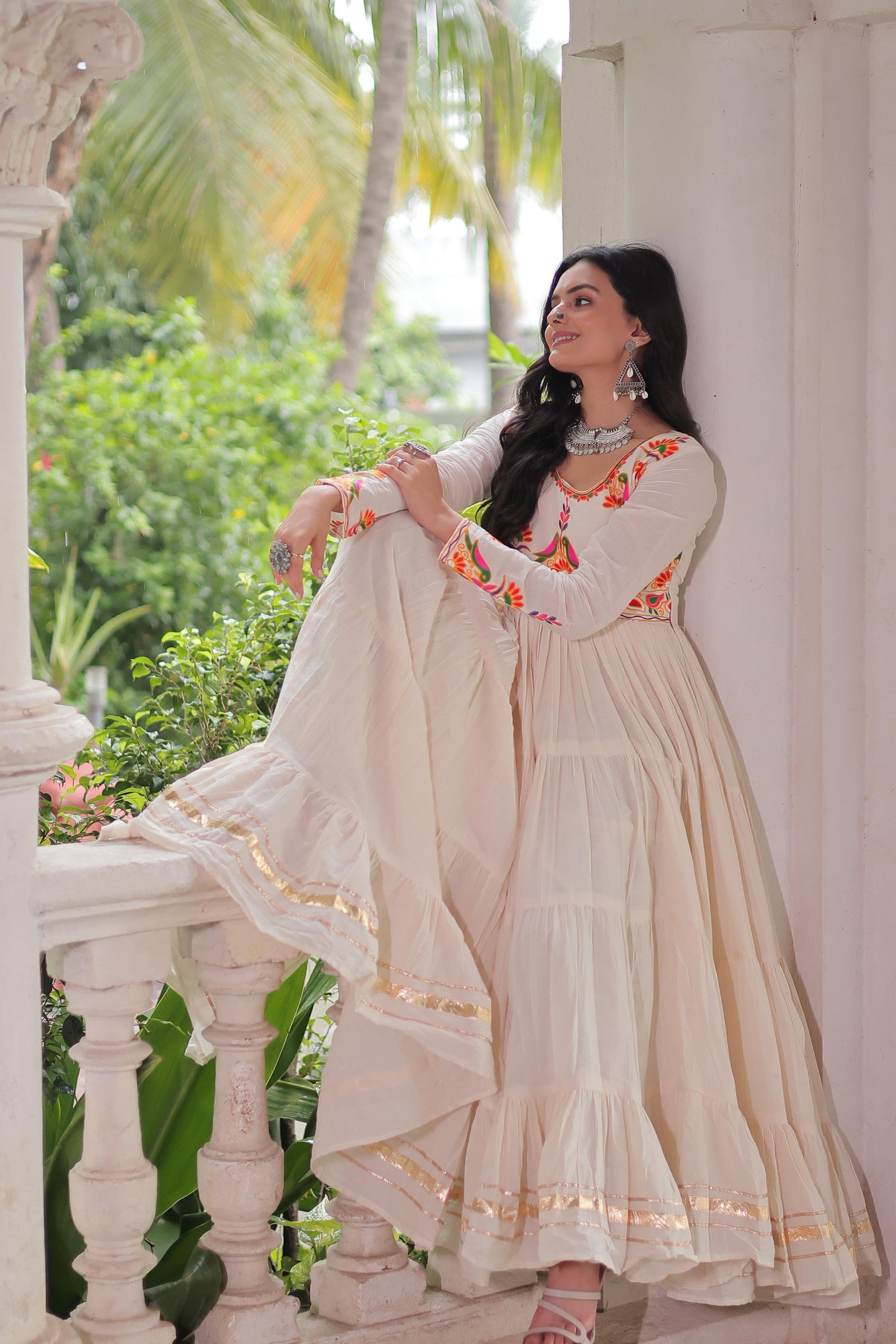 White Kora Cotton With Gota Patti Work Gown