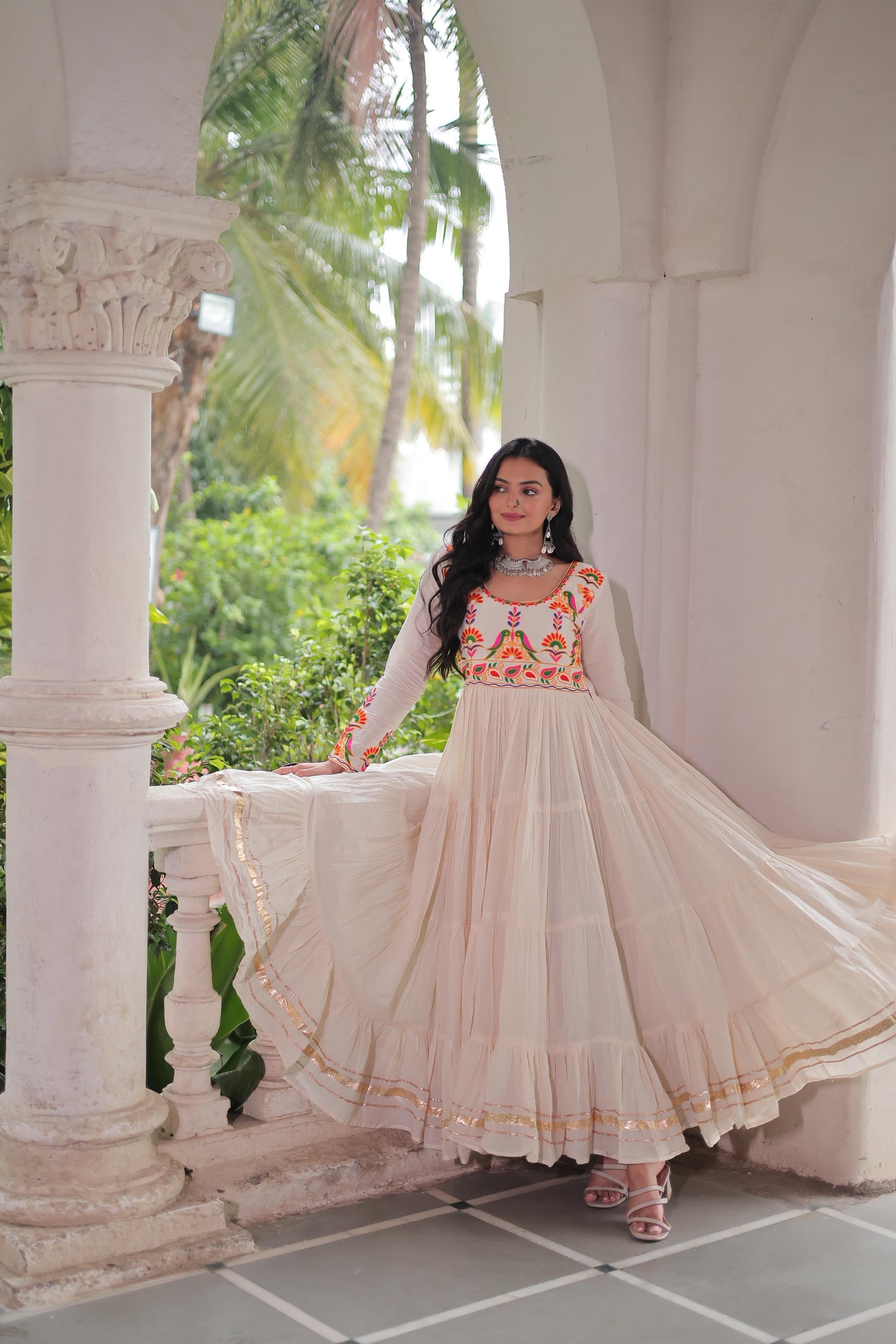 White Kora Cotton With Gota Patti Work Gown