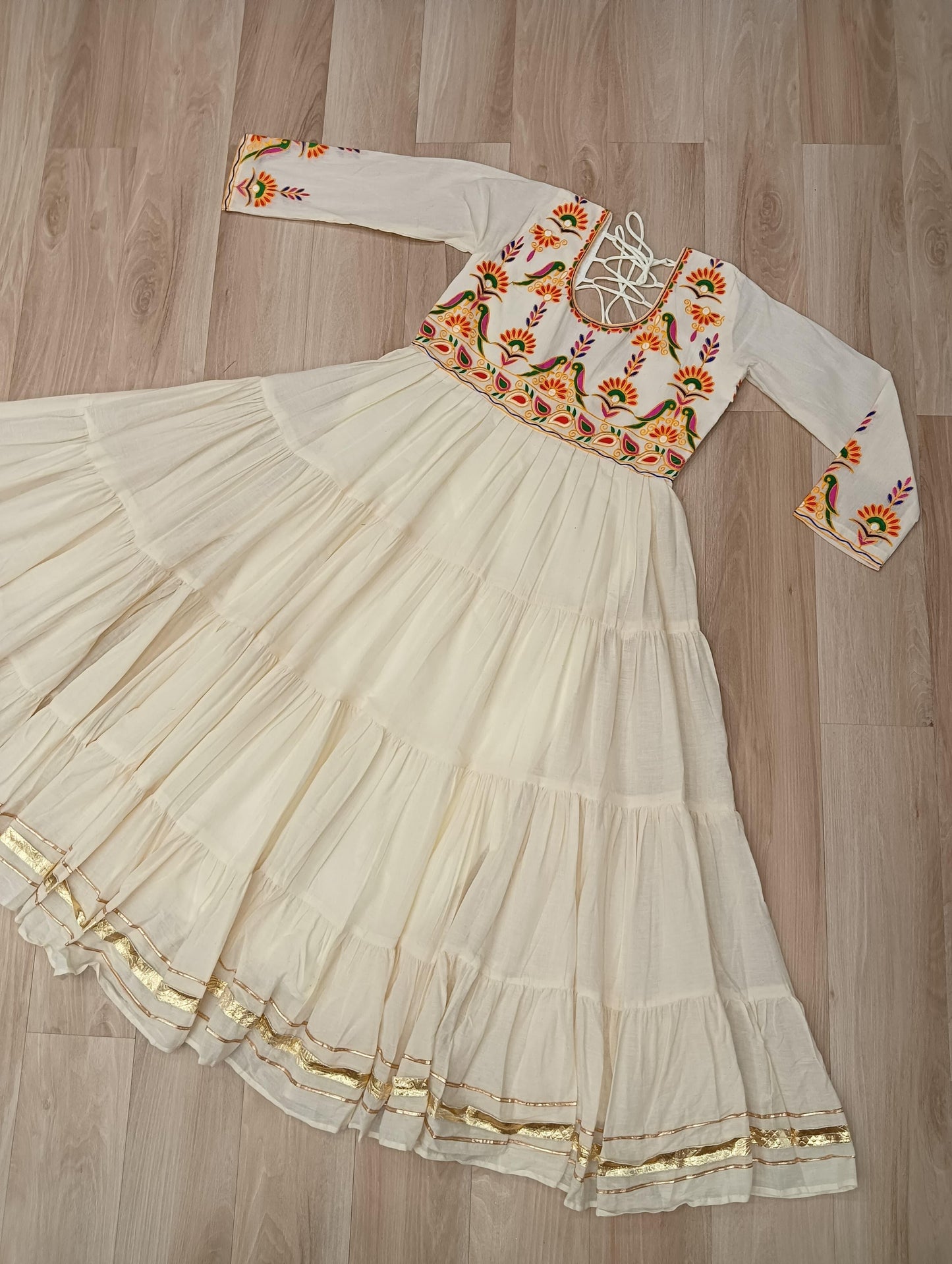 White Kora Cotton With Gota Patti Work Gown