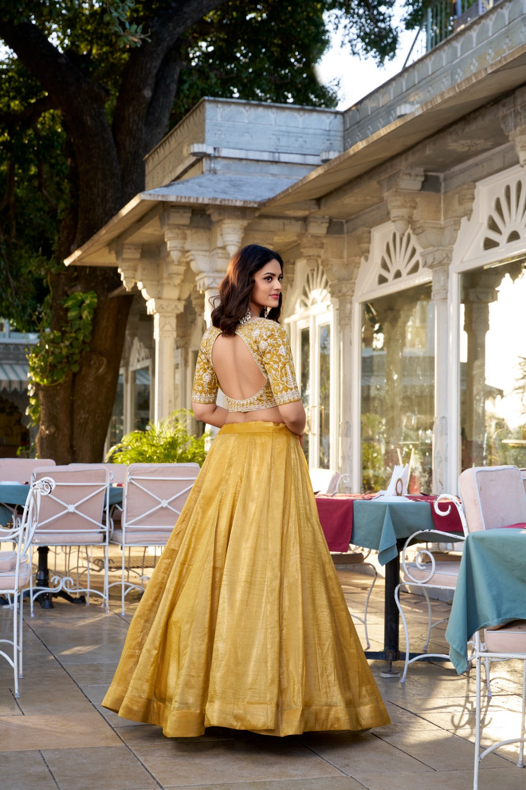 Mustard Yellow color Goldie Sequins & Thread Embroidery Work Lehenga Choli