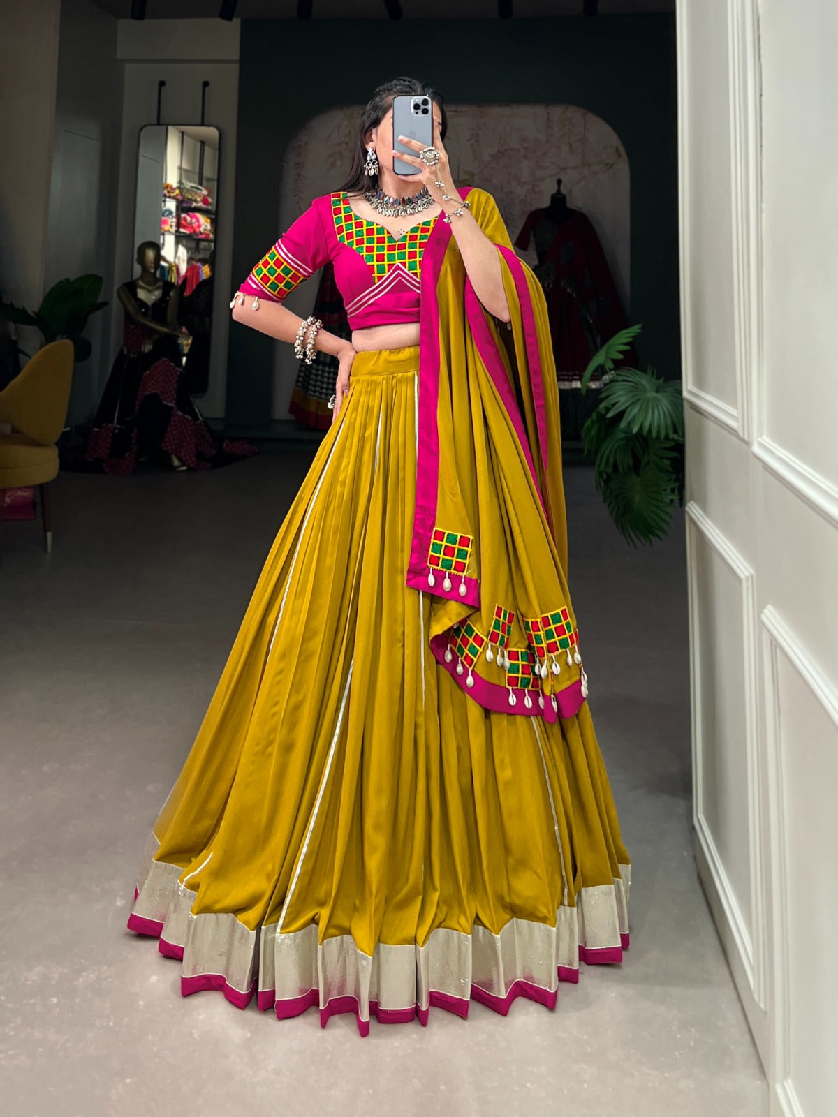 Mustard Pure Rayon With Gota Patti Touch Up Lehenga