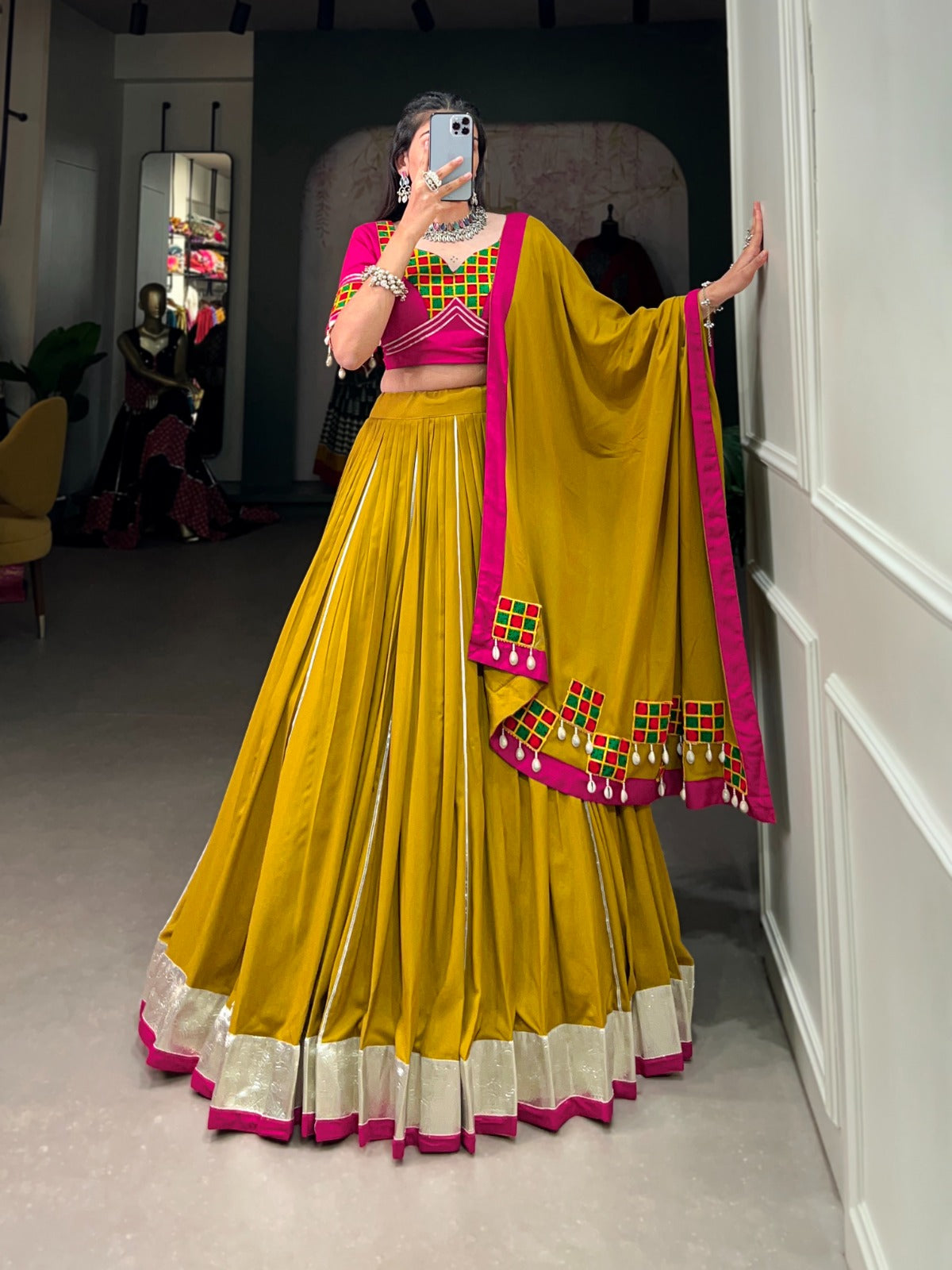 Mustard Pure Rayon With Gota Patti Touch Up Lehenga