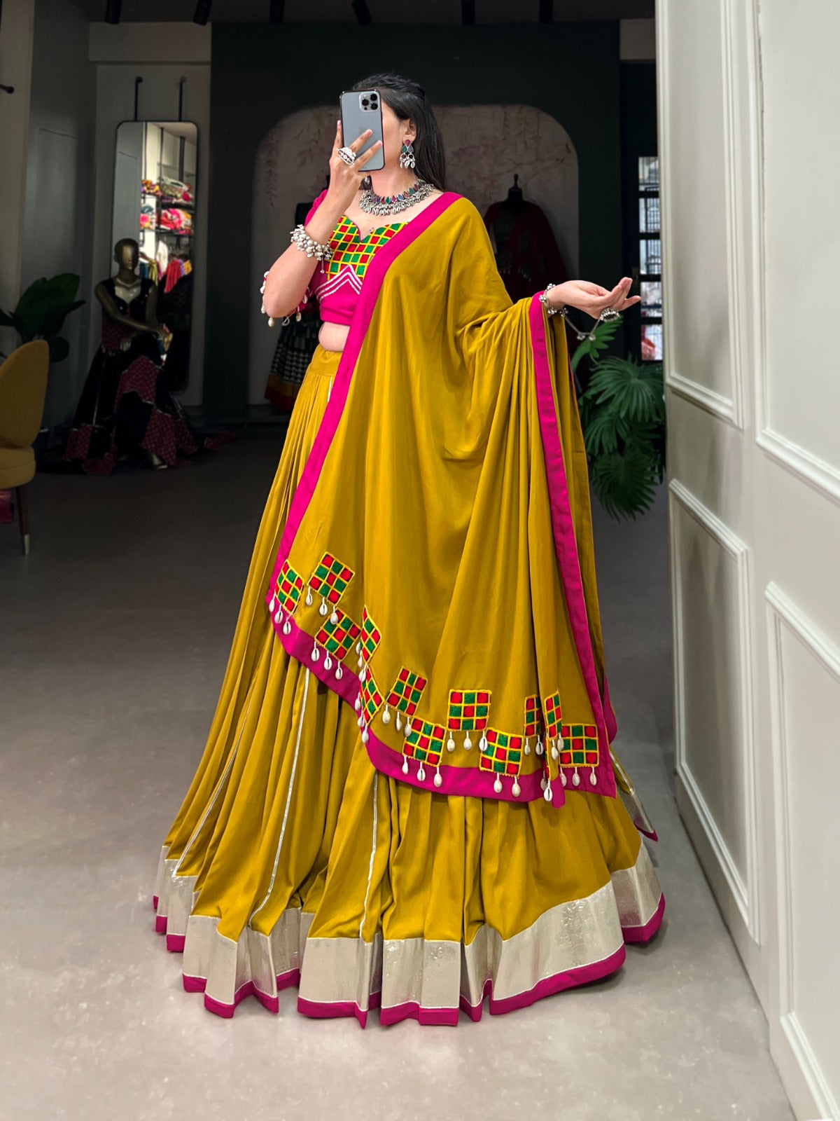 Mustard Pure Rayon With Gota Patti Touch Up Lehenga