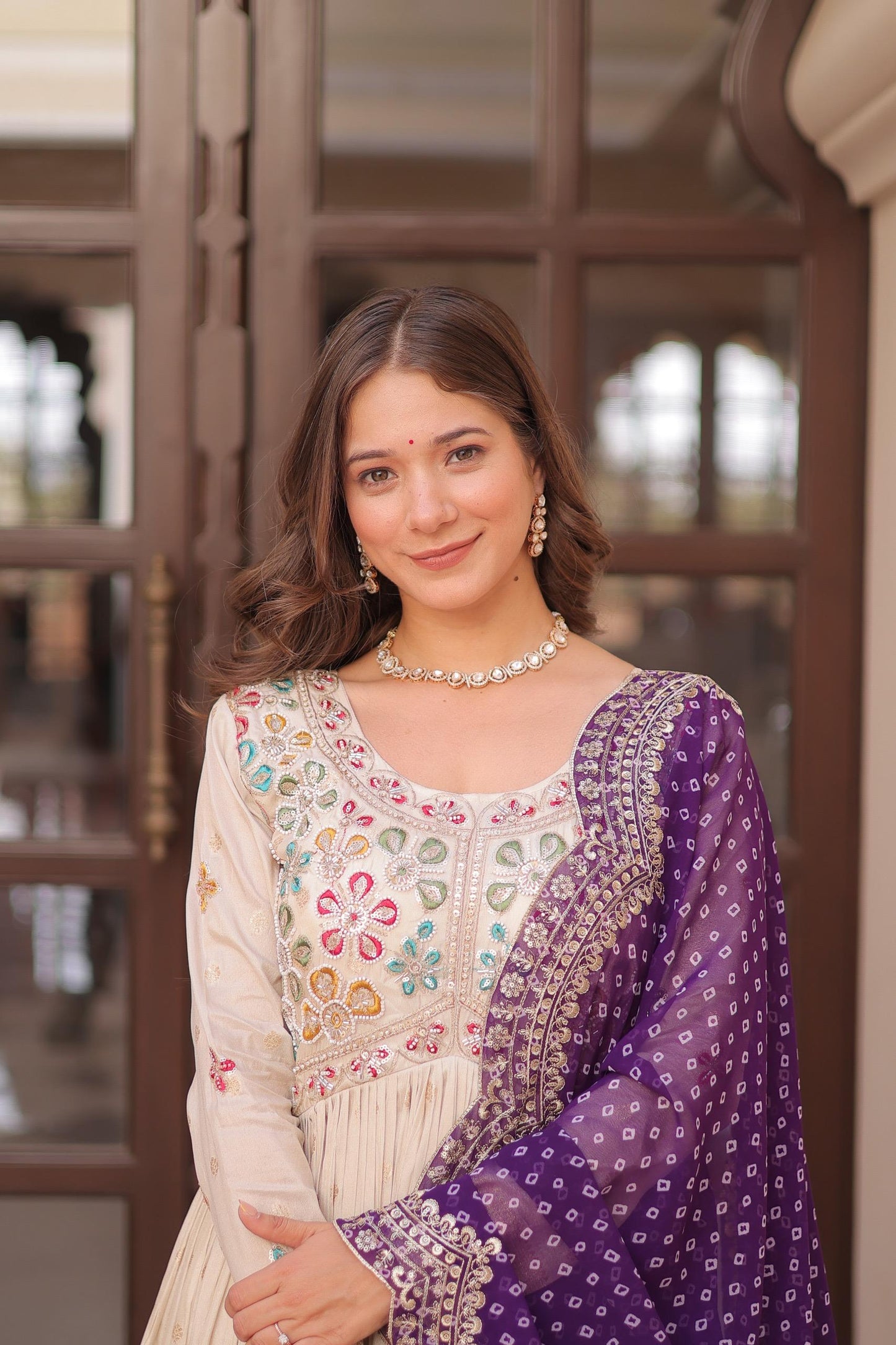 Pink Cosmos Weaving Jacquard with Pearl Beads Embroidered Work Gown With Dupatta