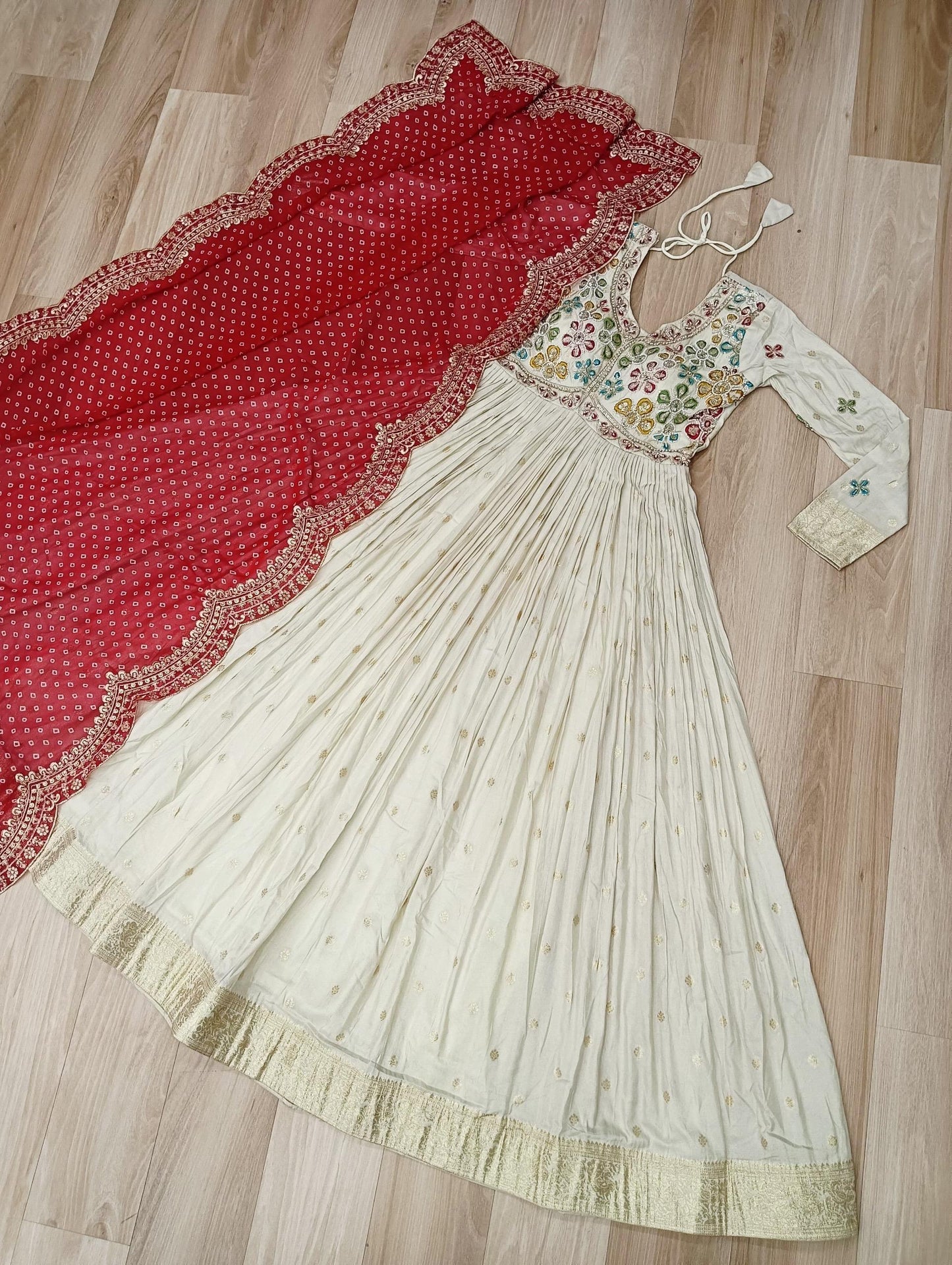 Pink Cosmos Weaving Jacquard with Pearl Beads Embroidered Work Gown With Dupatta