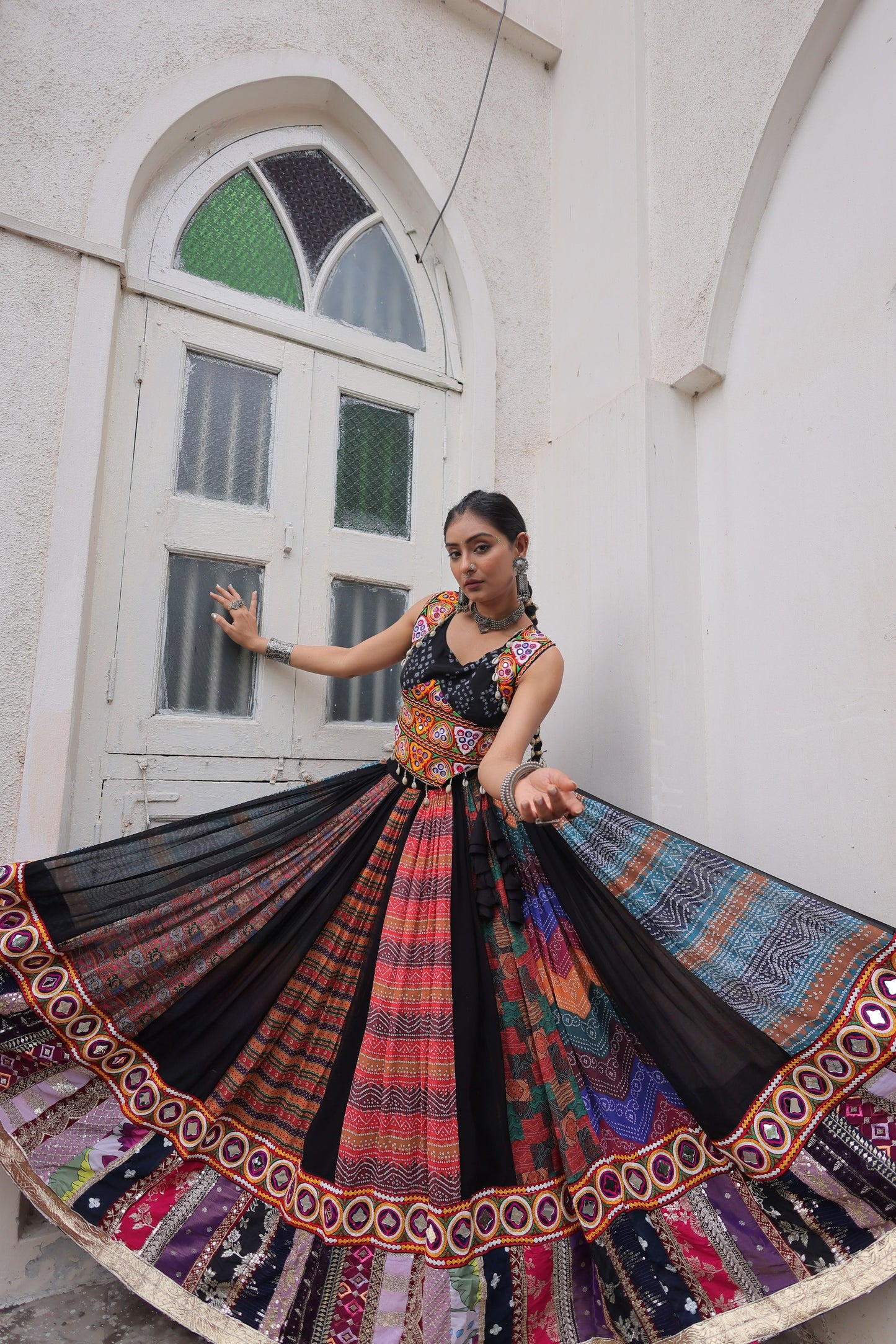 Multi Printed Gamthi Embroidered & Embellished Work Lehenga Top