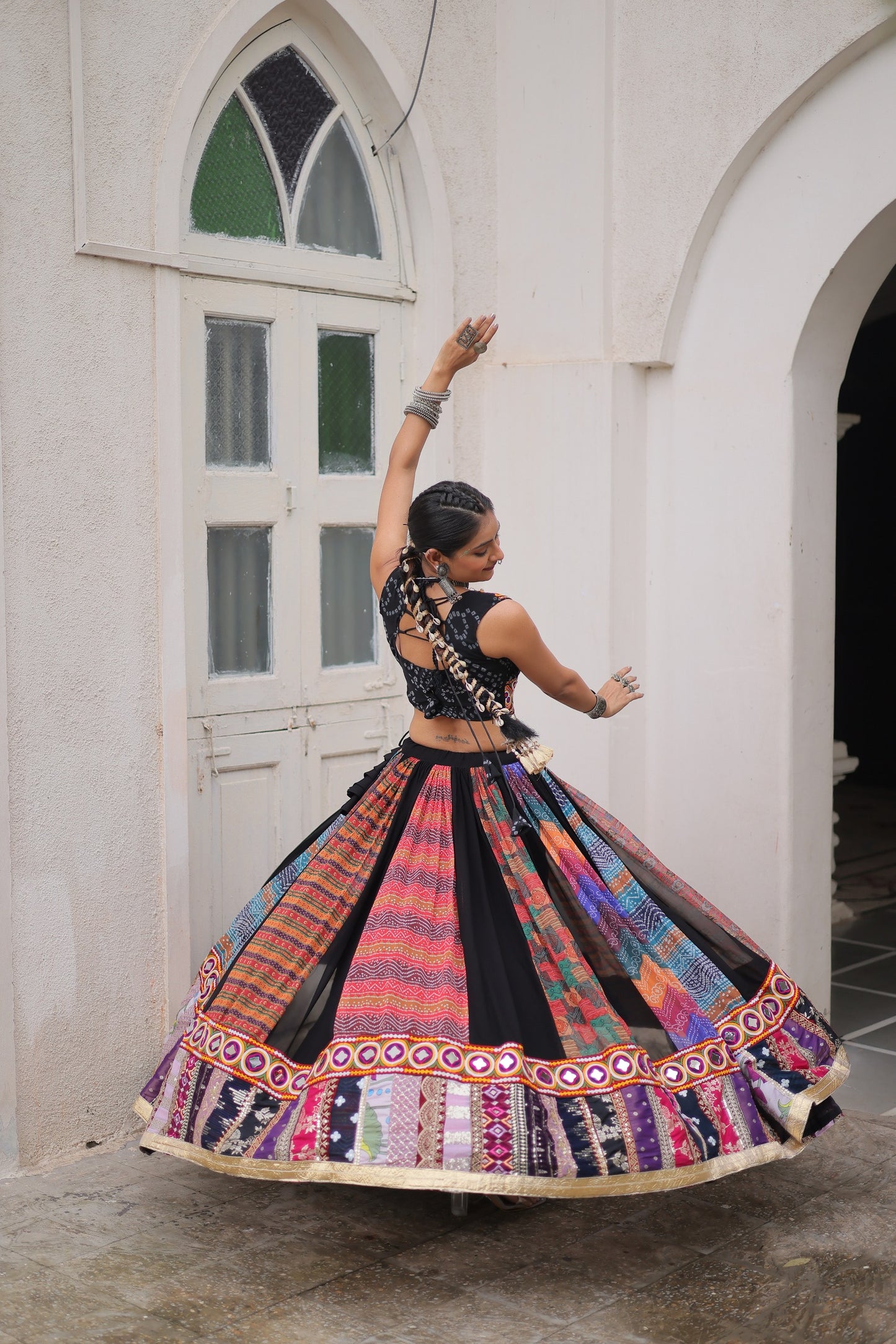Multi Printed Gamthi Embroidered & Embellished Work Lehenga Top