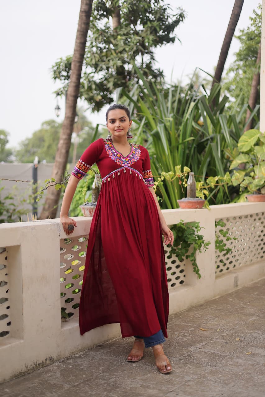 Black Reyon with Kutchi Gamthi work Kurti