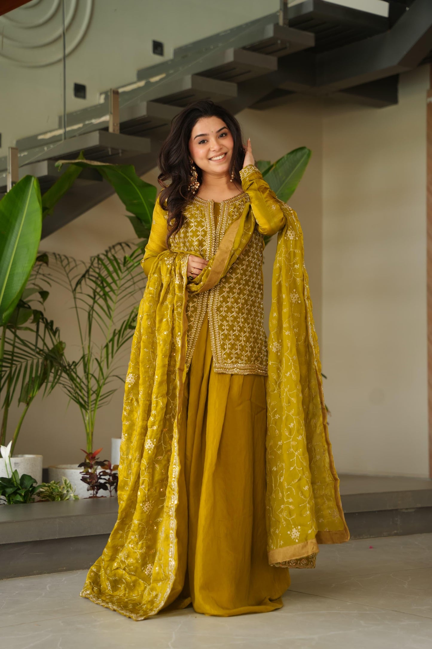 Mehendi Fendy Rich beads Embroidered Work Sharara set