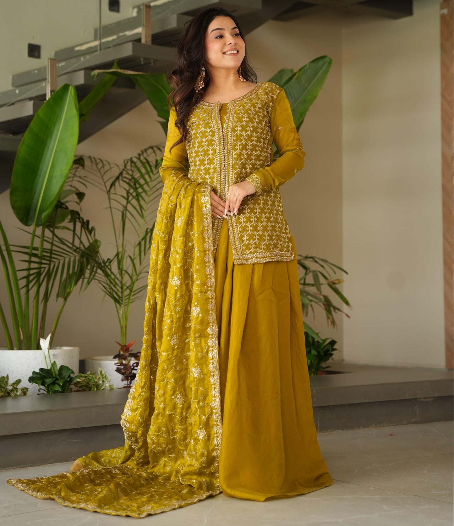 Mehendi Fendy Rich beads Embroidered Work Sharara set