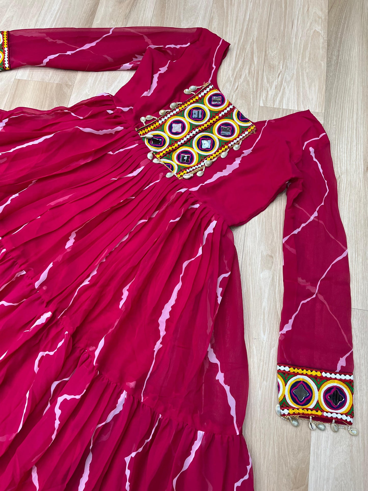Pink Laheriya Print with Kutchi Patchwork Gown