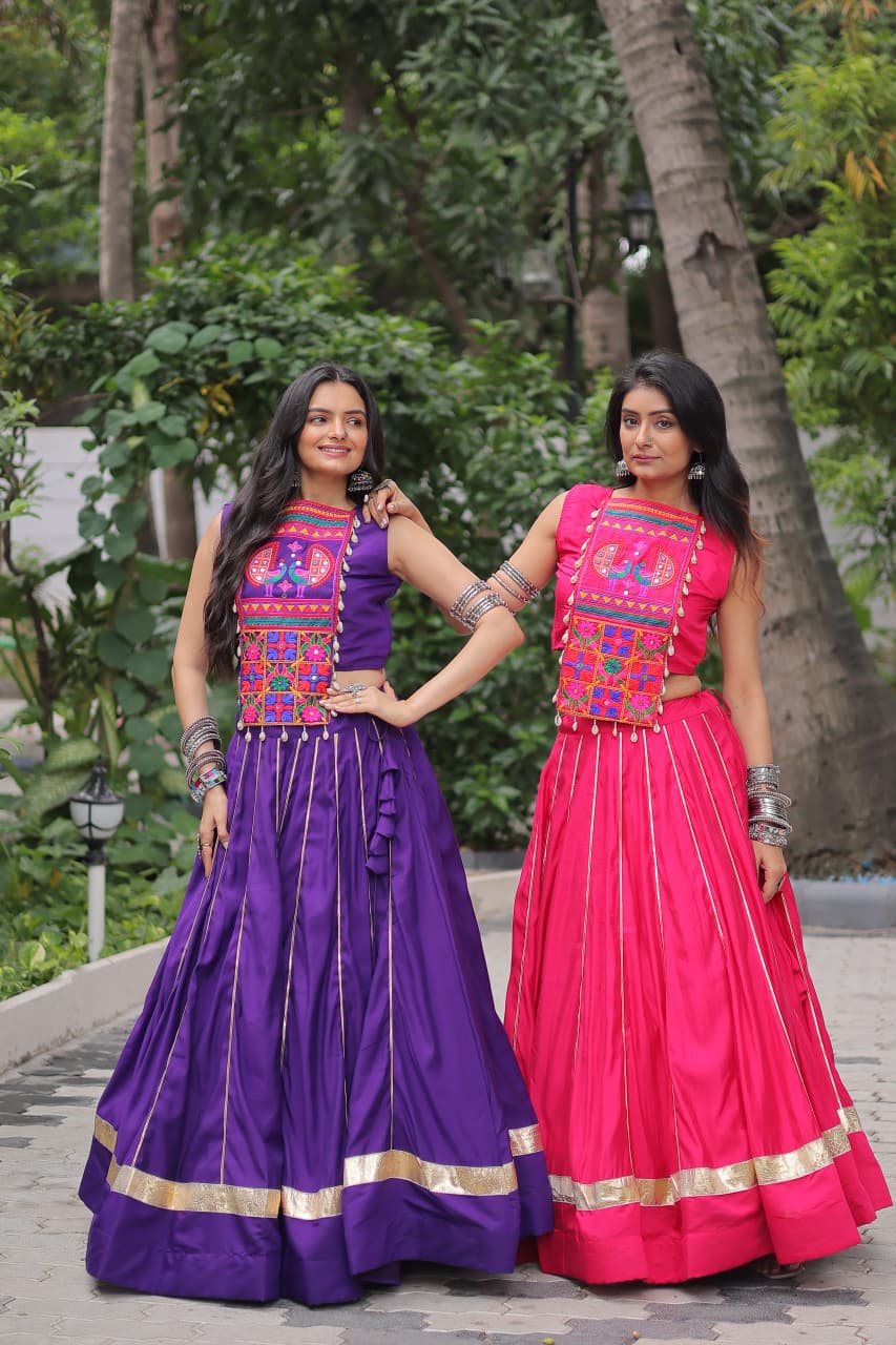 Pink color Roman Embroidered & Mirror Work Lehenga Top