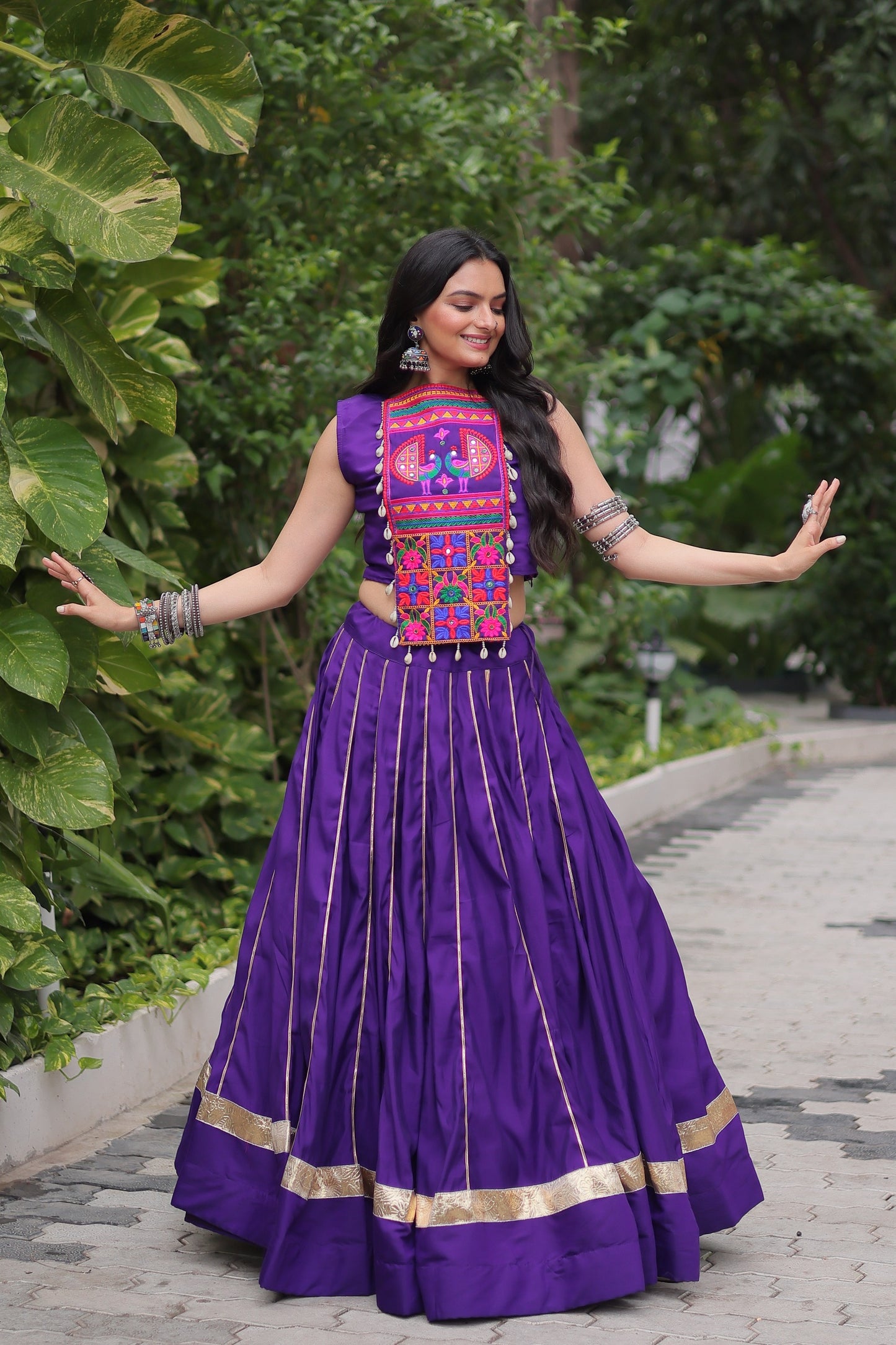 Purlple color Roman Embroidered & Mirror Work Lehenga Top