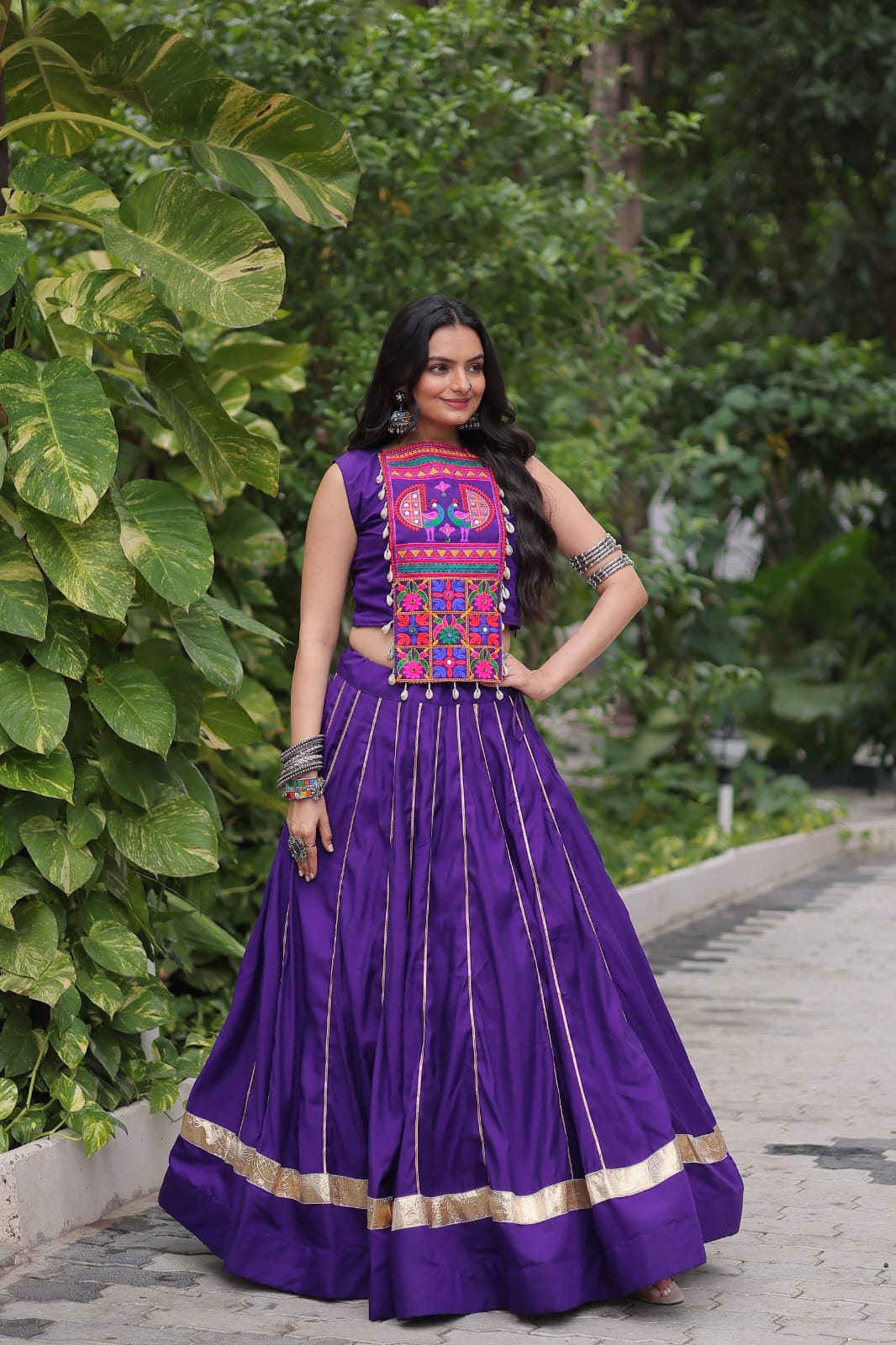 Purlple color Roman Embroidered & Mirror Work Lehenga Top