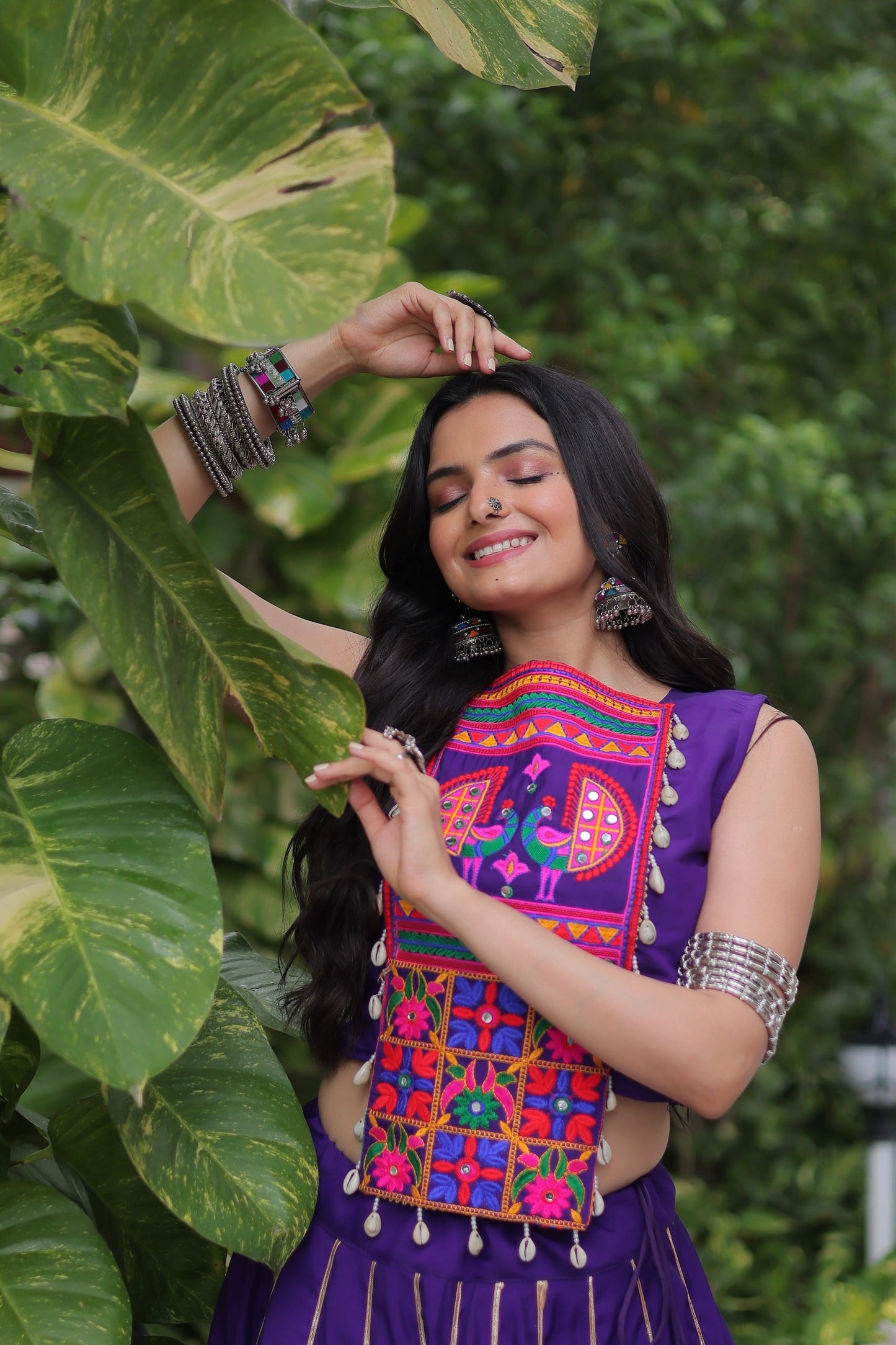 Purlple color Roman Embroidered & Mirror Work Lehenga Top