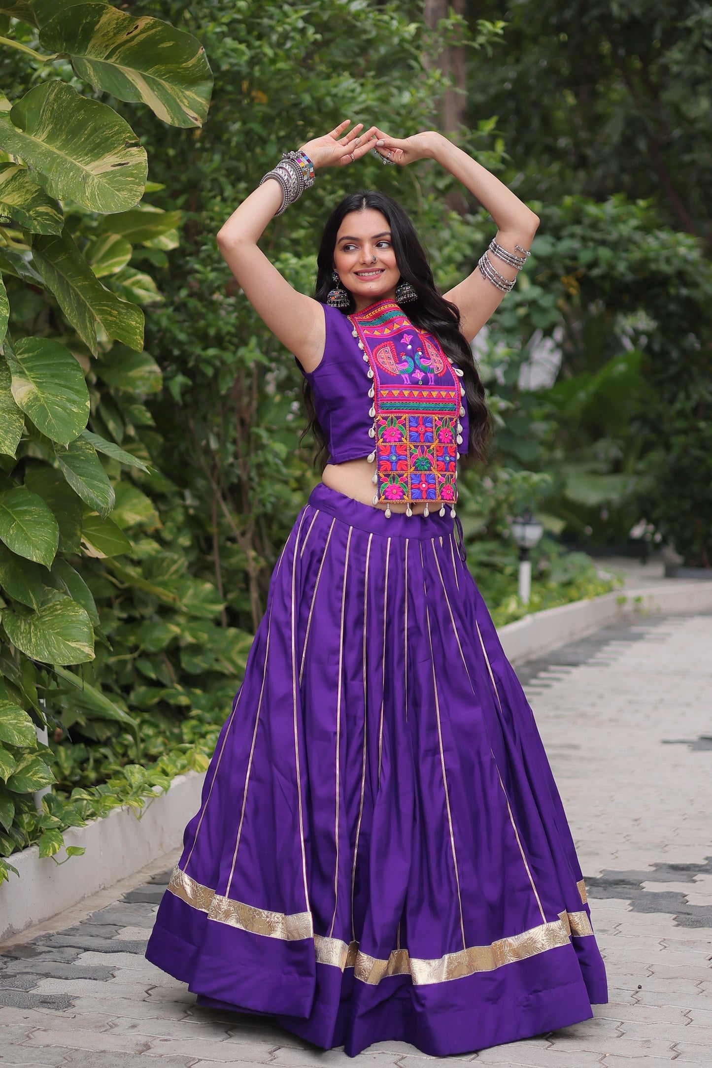 Purlple color Roman Embroidered & Mirror Work Lehenga Top