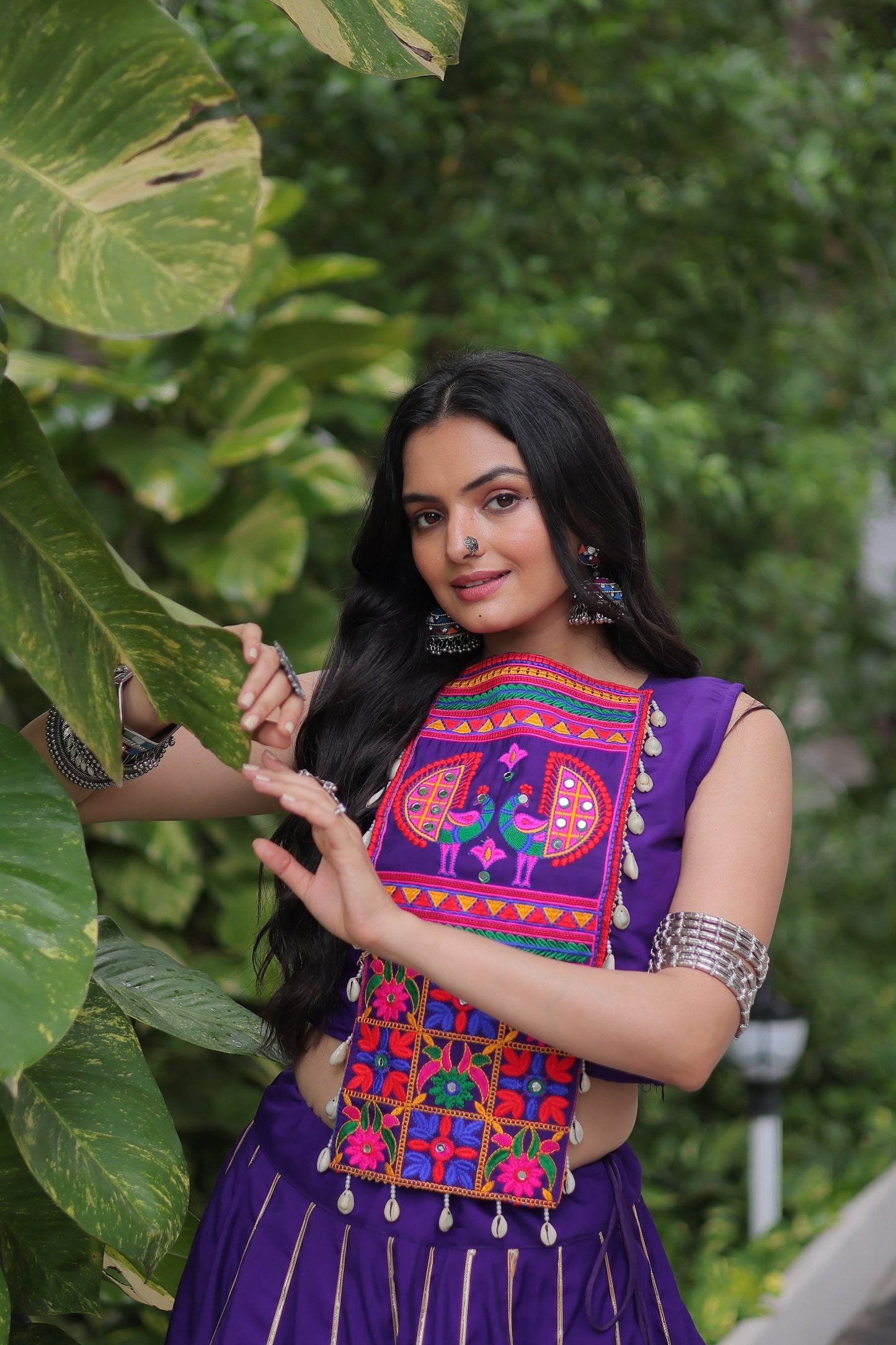Purlple color Roman Embroidered & Mirror Work Lehenga Top