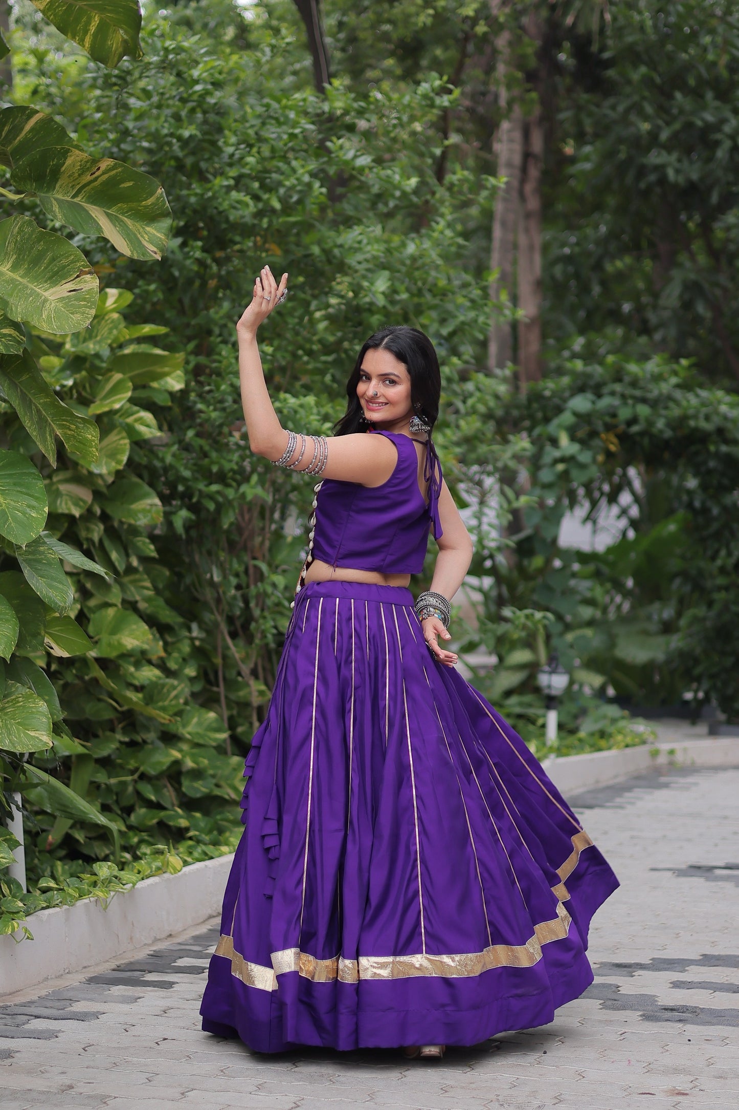Purlple color Roman Embroidered & Mirror Work Lehenga Top