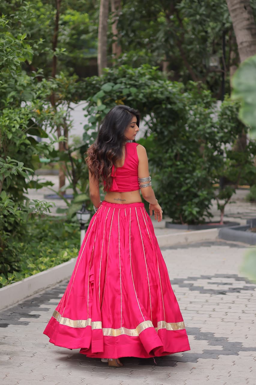 Pink color Roman Embroidered & Mirror Work Lehenga Top