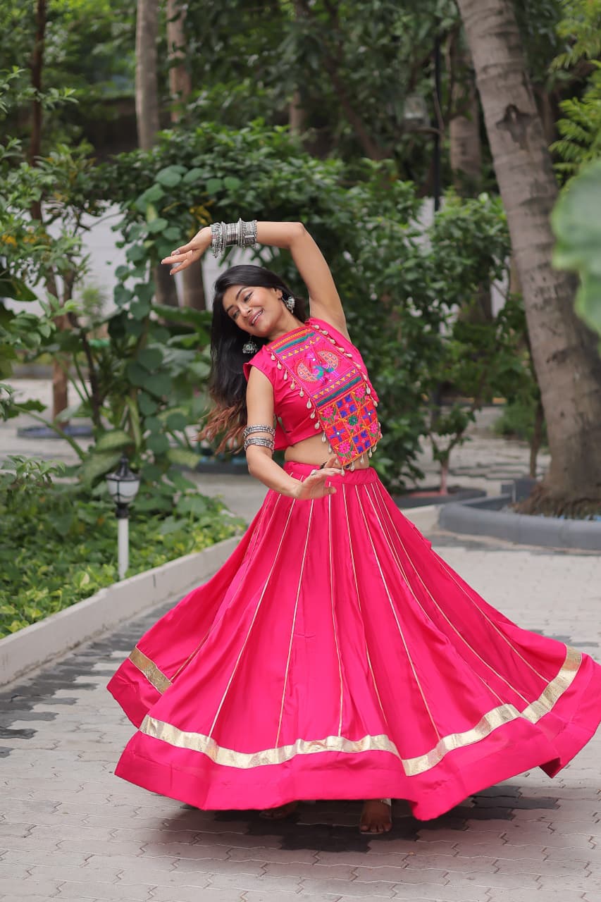 Pink color Roman Embroidered & Mirror Work Lehenga Top