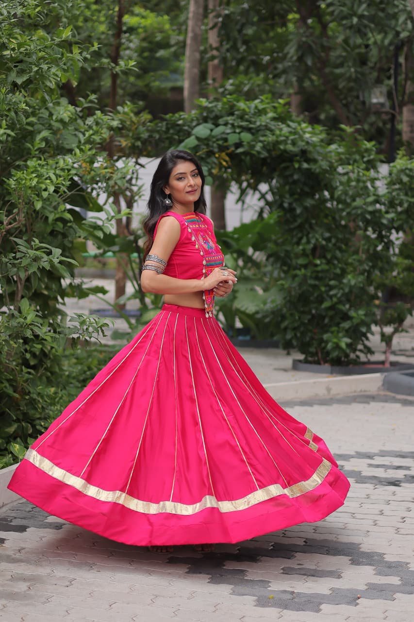 Pink color Roman Embroidered & Mirror Work Lehenga Top