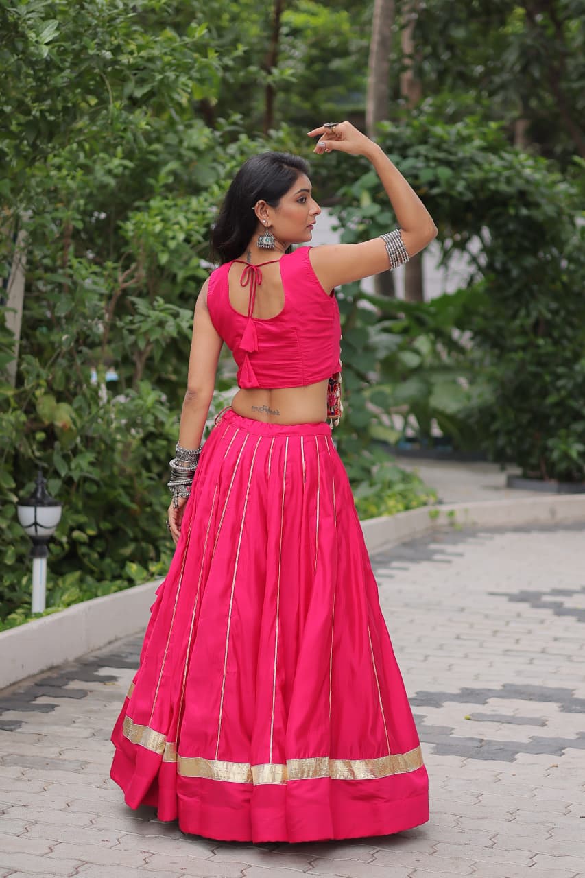 Pink color Roman Embroidered & Mirror Work Lehenga Top