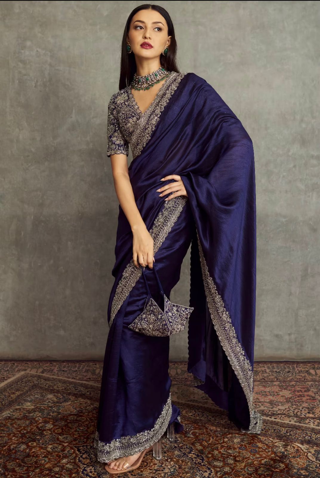 Purple Soft Space Silk Embroidery Border Work Saree