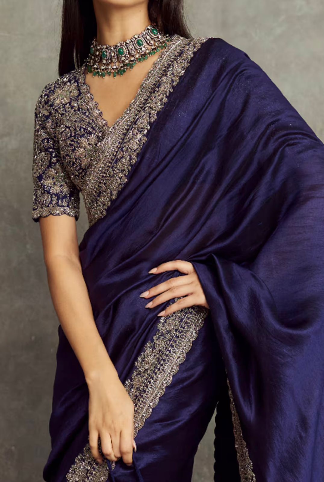 Purple Soft Space Silk Embroidery Border Work Saree