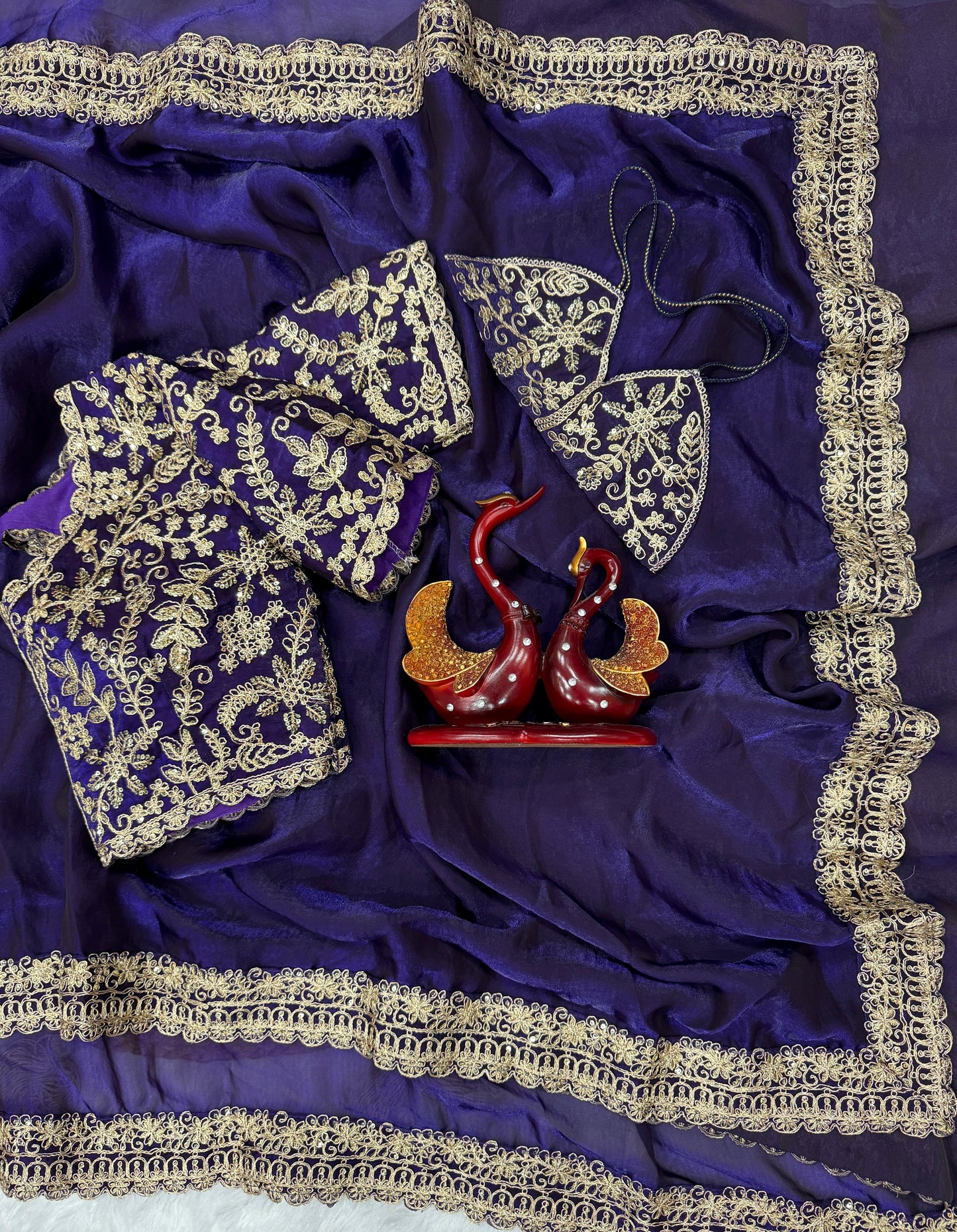 Purple Soft Space Silk Embroidery Border Work Saree