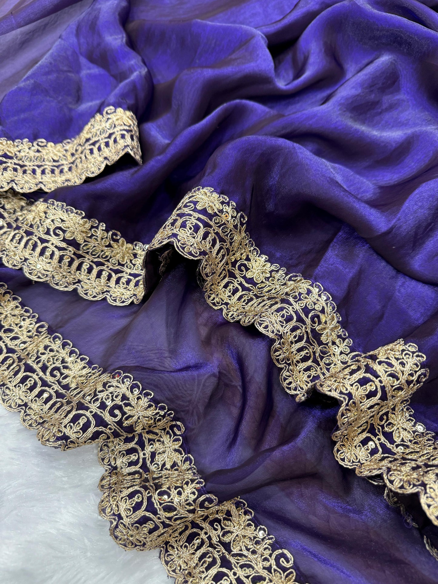Purple Soft Space Silk Embroidery Border Work Saree