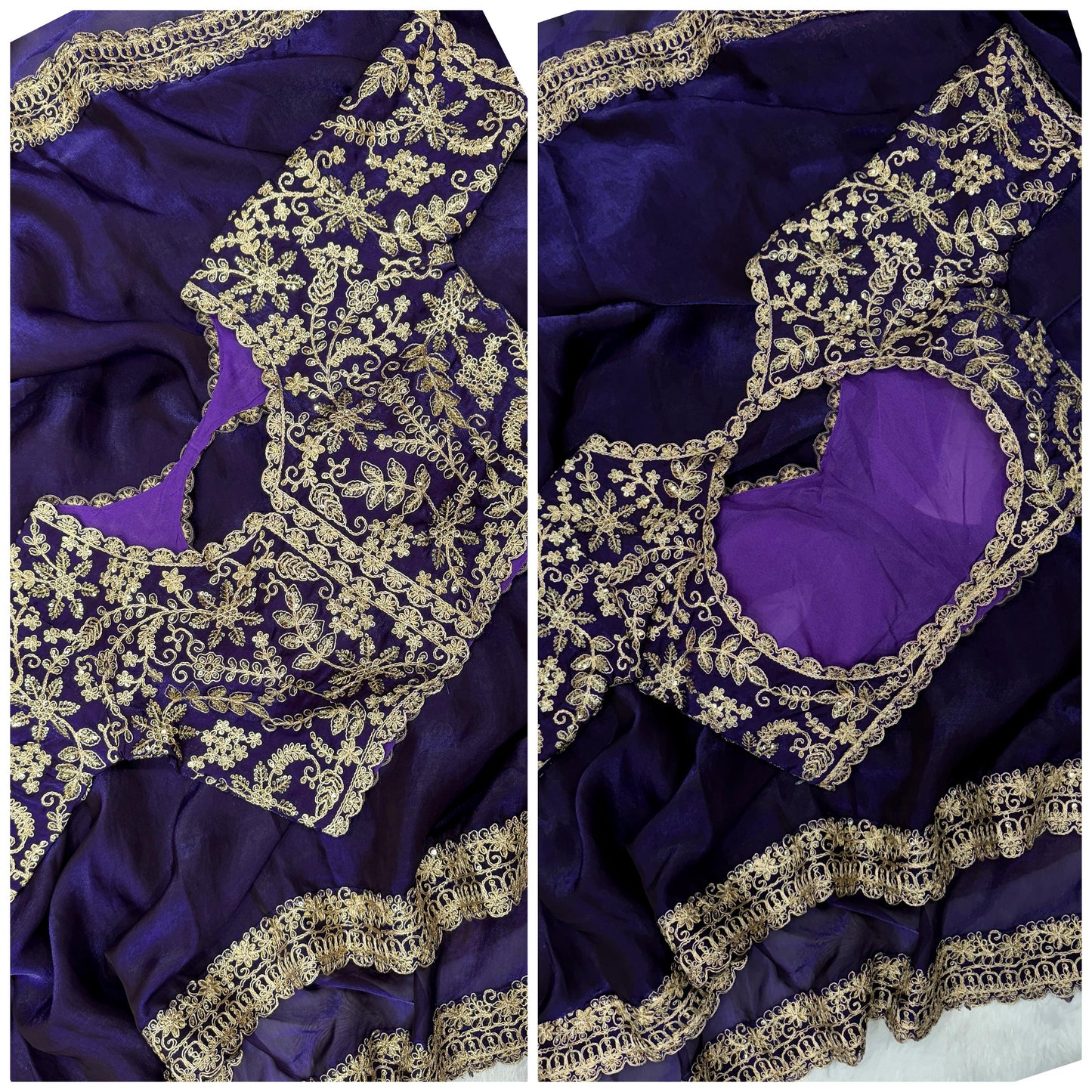 Purple Soft Space Silk Embroidery Border Work Saree