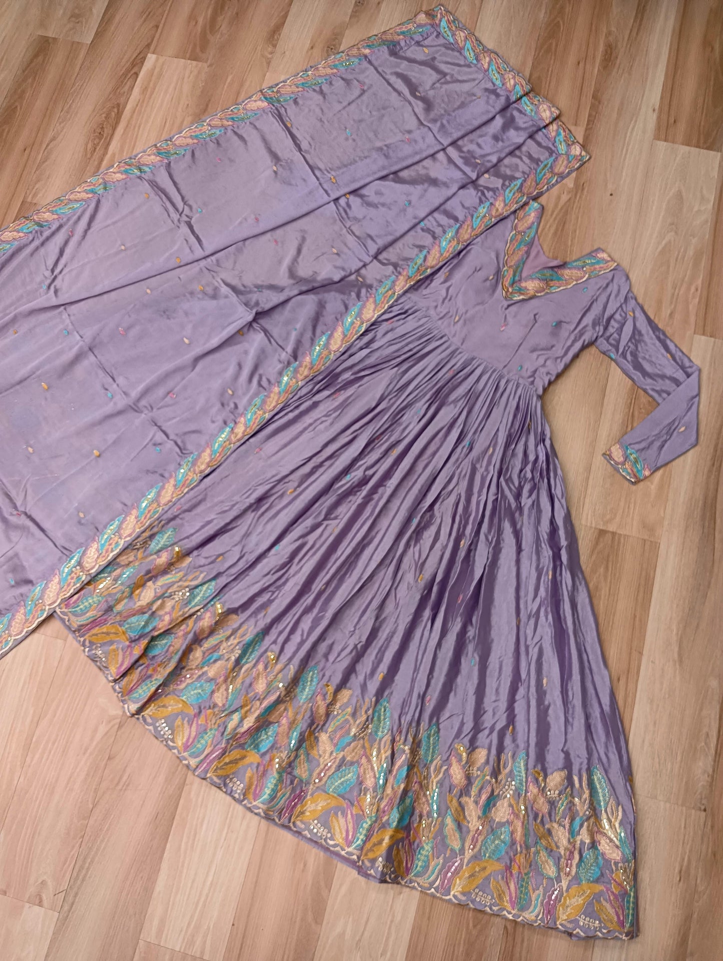 Lavender Chinnon with Rich Sequins Gown With Dupatta
