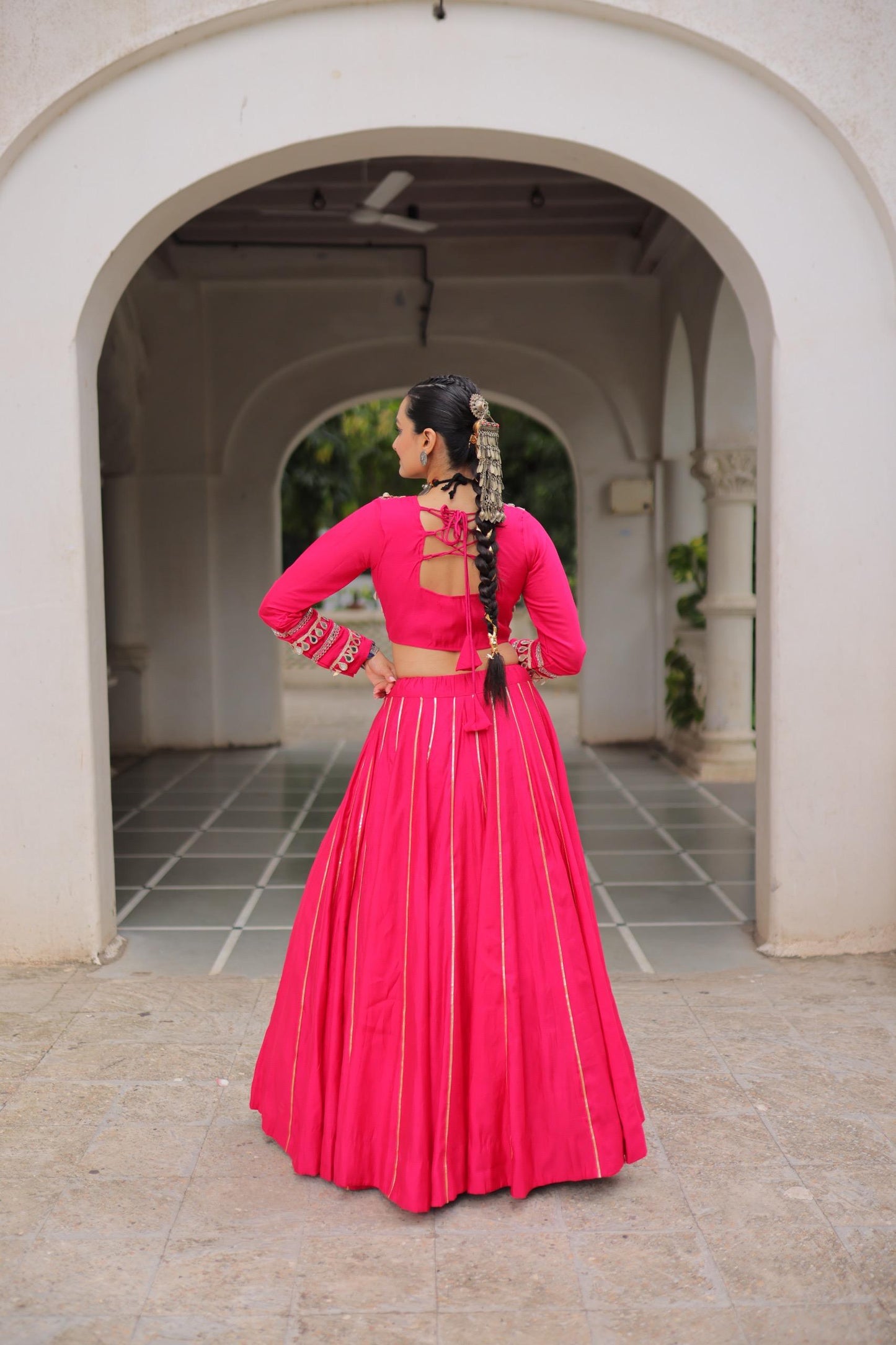 Rani Pink Roman with Attractive Gota-Patti Lace Lehenga Choli