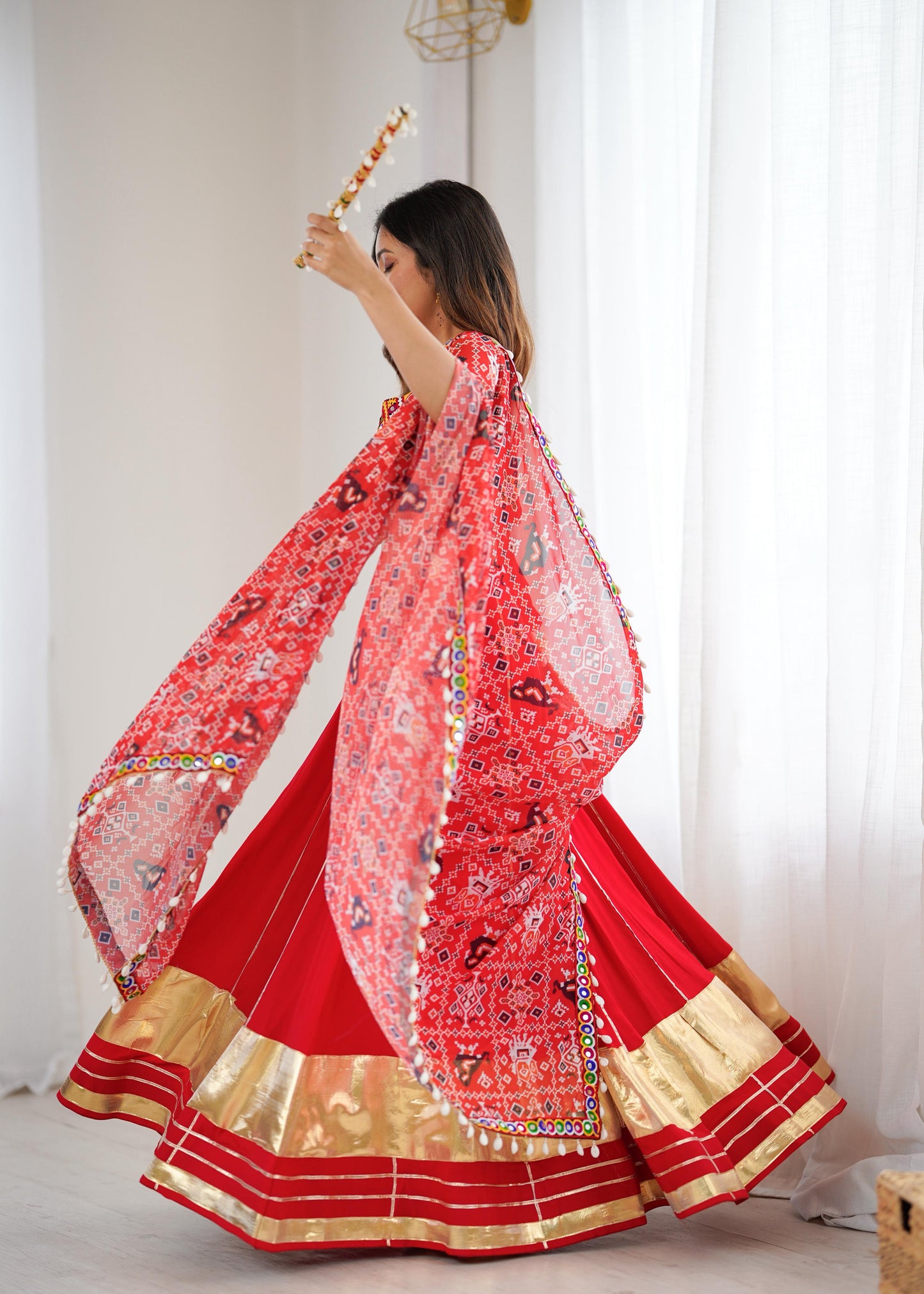 Red Heavy Rayon Lagdi Patta Lehenga Choli With Dupatta