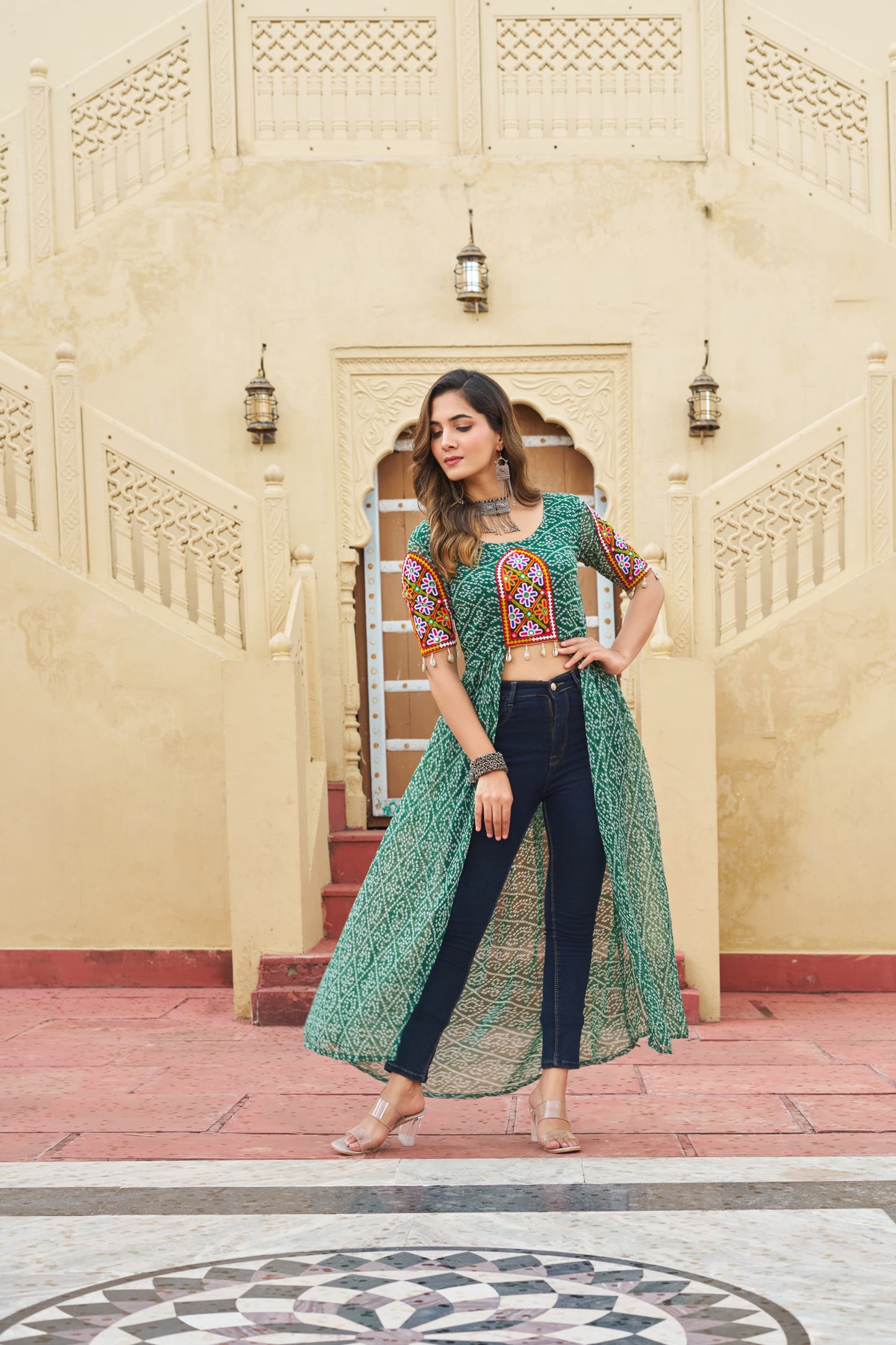 Maroon Faux Georgette Bandhani Printed Navratri Kurti
