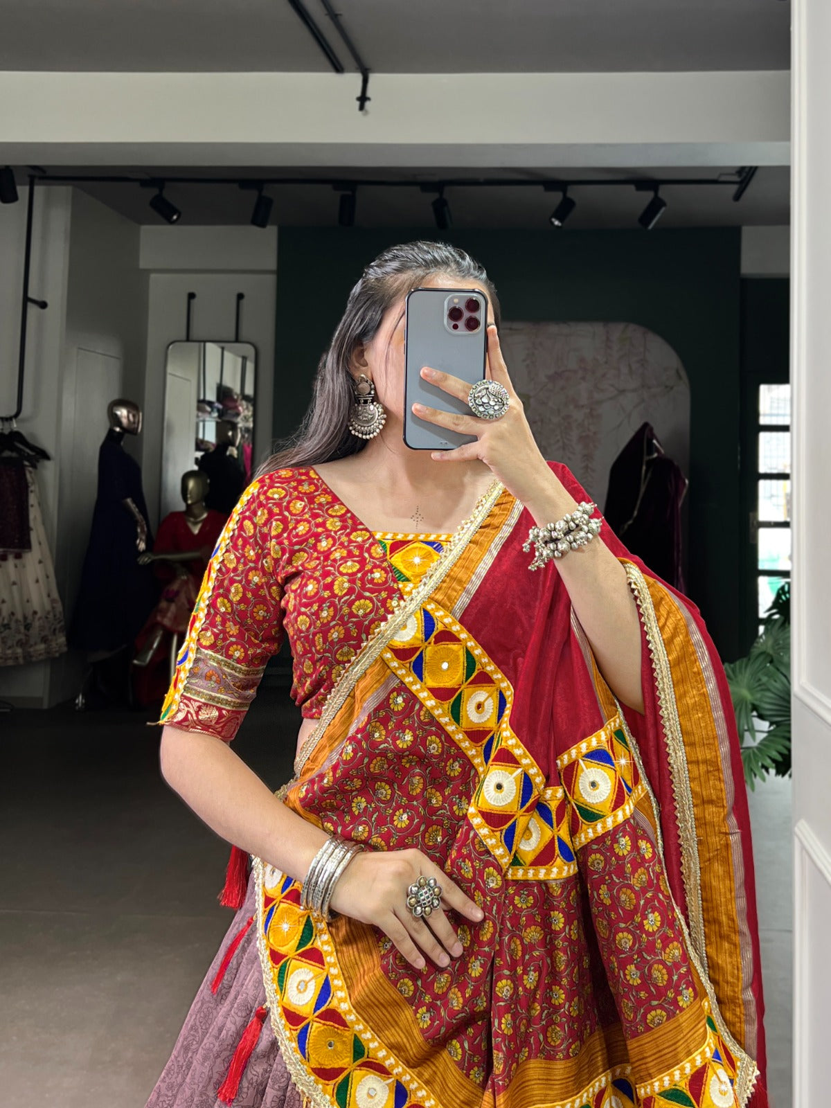 Onion Tasar Silk With Kashmiri Foil Print Lehenga