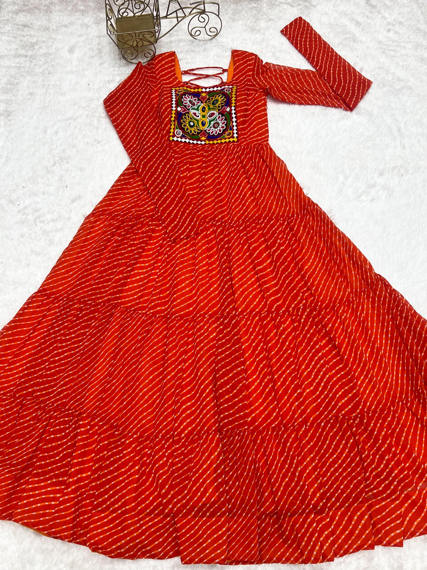 Orange Heavy Pure Soft Fox Georgette with Laheriya Printed Gown