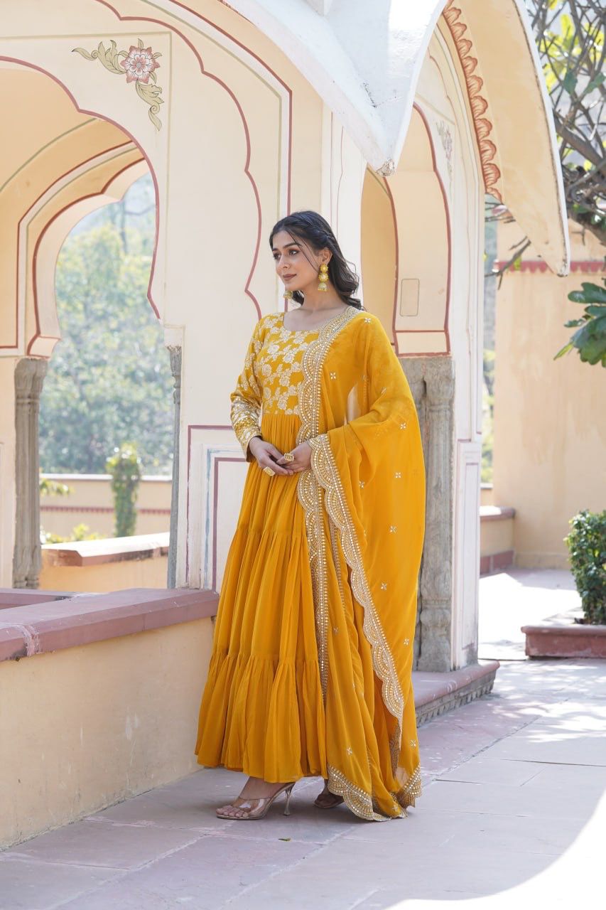 EMPRESS PURPLE JACQUARD VISCOSE WITH SOFT GEORGETTE ANARKALI GOWN WITTTH DUPATTA