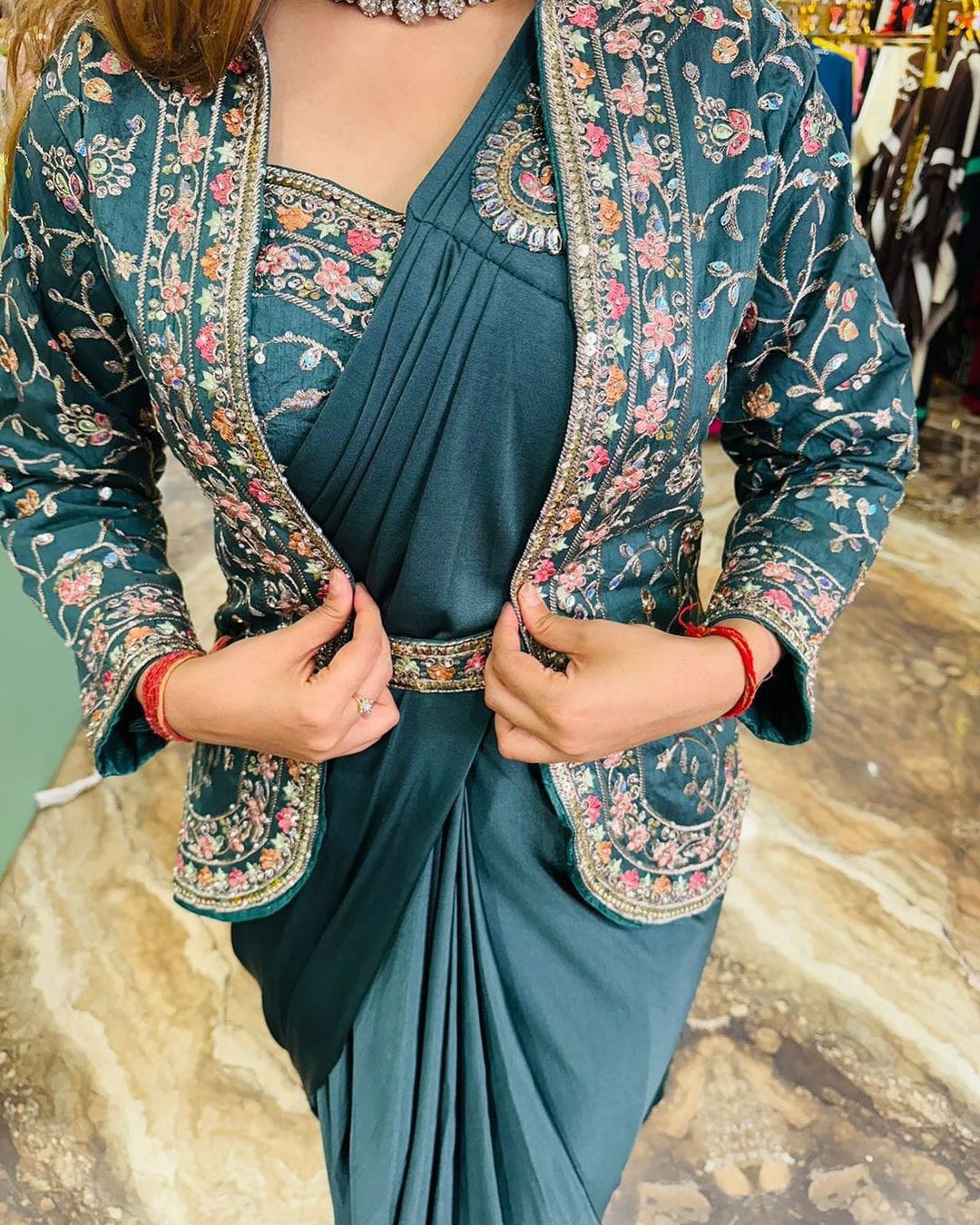 Heavy Satin Embroidery Work Saree